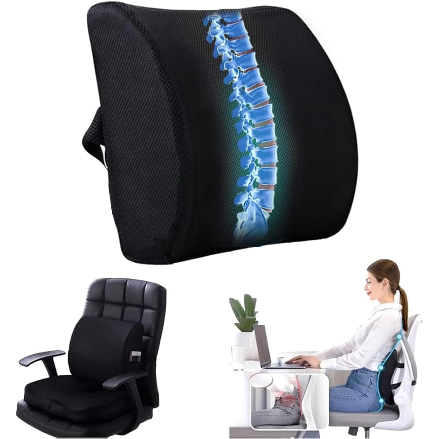 Ergonomic Lumbar Support Cushion, Memory Foam Back Support for Car Seat Office Chair Gaming Chair, Backrest (Black-Waist rest)