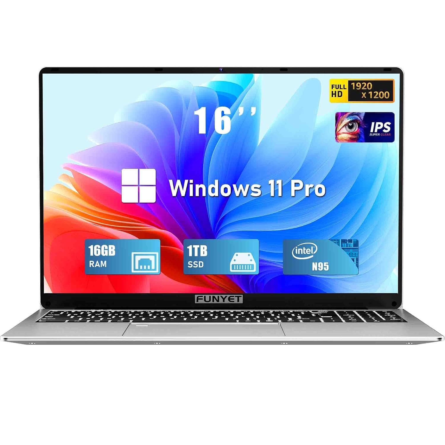 FUNYET Laptop Computer, Gaming Laptop 2025 Windows 11 Pro, 16 Inch Lap Top PC, 16GB RAM 1TB SSD, Intel 12th Gen Processor(up to 3.4GHz), Backlit Keyboard, Fingerprint Unlock, FHD, 2 Years Warranty