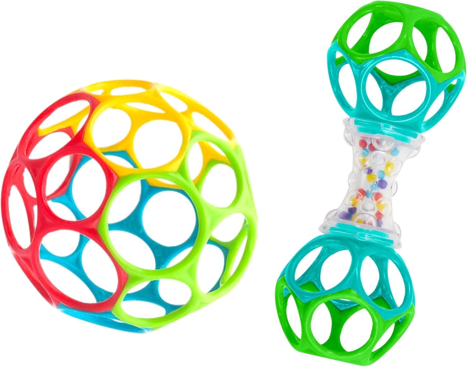 Baby Rattles Toys, Ball and Rattle 2-Pack, Teether Chew Toy for Baby, Newborn Infant Play Gear 0-12 Months, Rattles Designed for Baby Boy Girl