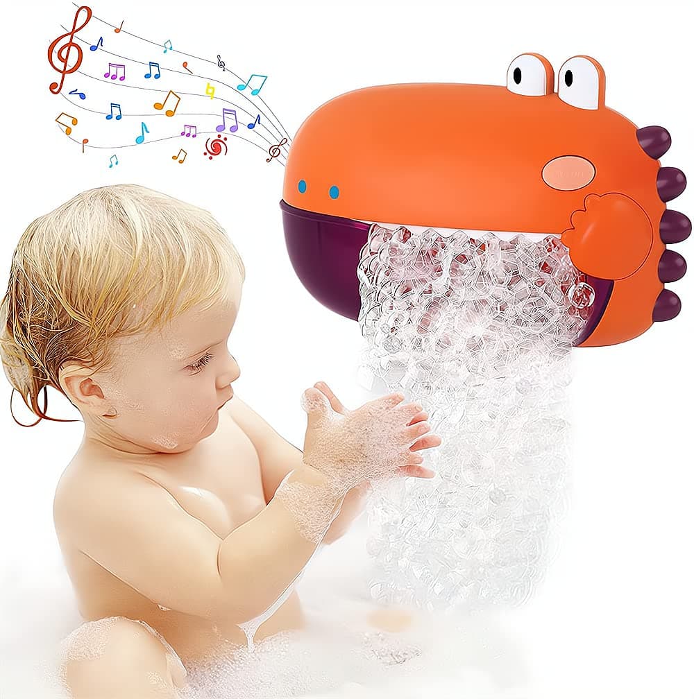Bubble Bath Toy, Bath Toys, Automatically Spit Bubbles Baby Bath Toys, Baby Bubble Machine for Tub and Plays 12 Children's Songs, Cute Dinosaur Bathtub Toys Bubble Maker for Toddlers, Orange, 1 Pcs
