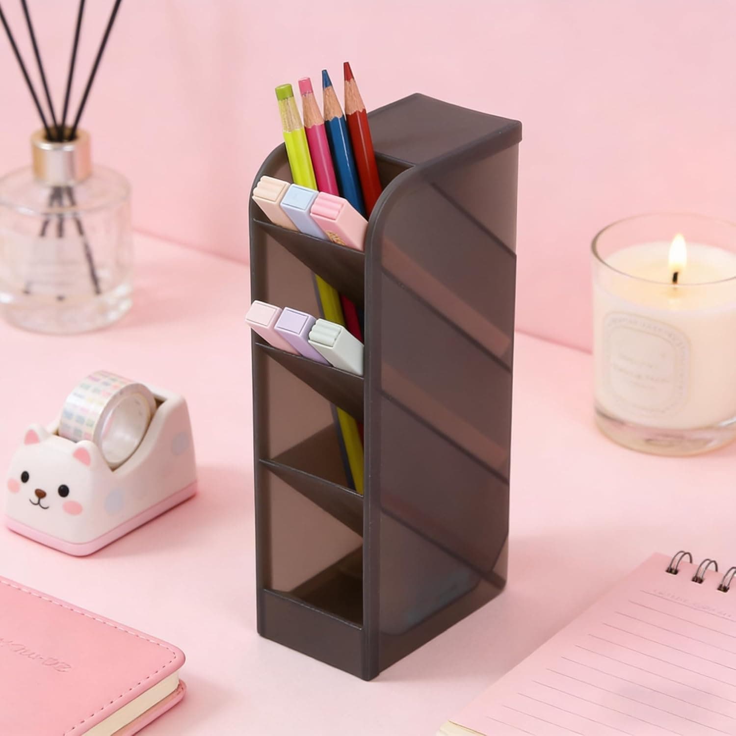 Multifunction Desk Organizer - Pen Organizer Storage for Office, Home Supplies, Translucent Debris Storage Holder Makeup Storage Box (Grey)