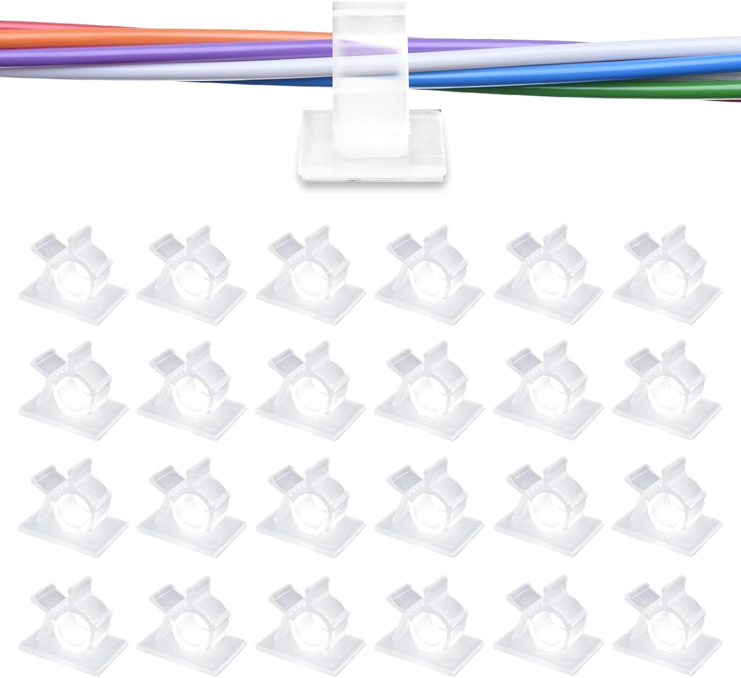 Viaky 30Pcs Clear Cable Clips with Self Adhesive Backed Nylon Cord Holder | Wire Organizer Under Desk Office Home Adjustable Wire Management Transparent Drop Wire Holder for 0.5 Inch (12.5mm) Cables