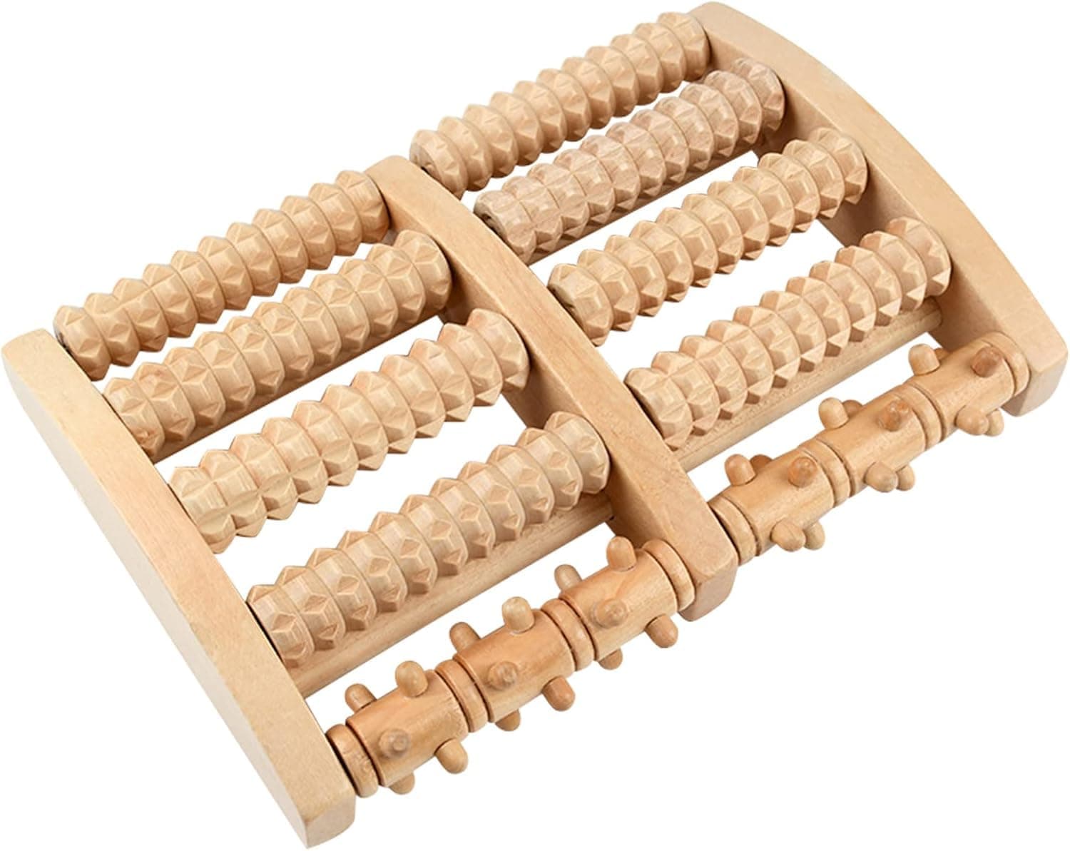 Wooden Foot Massager Roller, 5-Row Acupressure Foot Roller for Plantar Fasciitis, Reflexology Foot Massage Tool for Pain and Circulation, Natural Wood Foot Massager for Home Office Relaxation Gifts