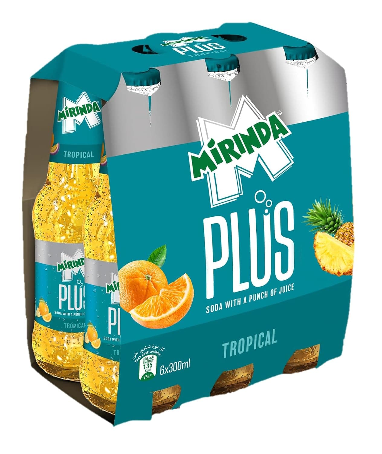 Mirinda Plus Tropical Carbonated Drink, Glass, 6 x 300 ml
