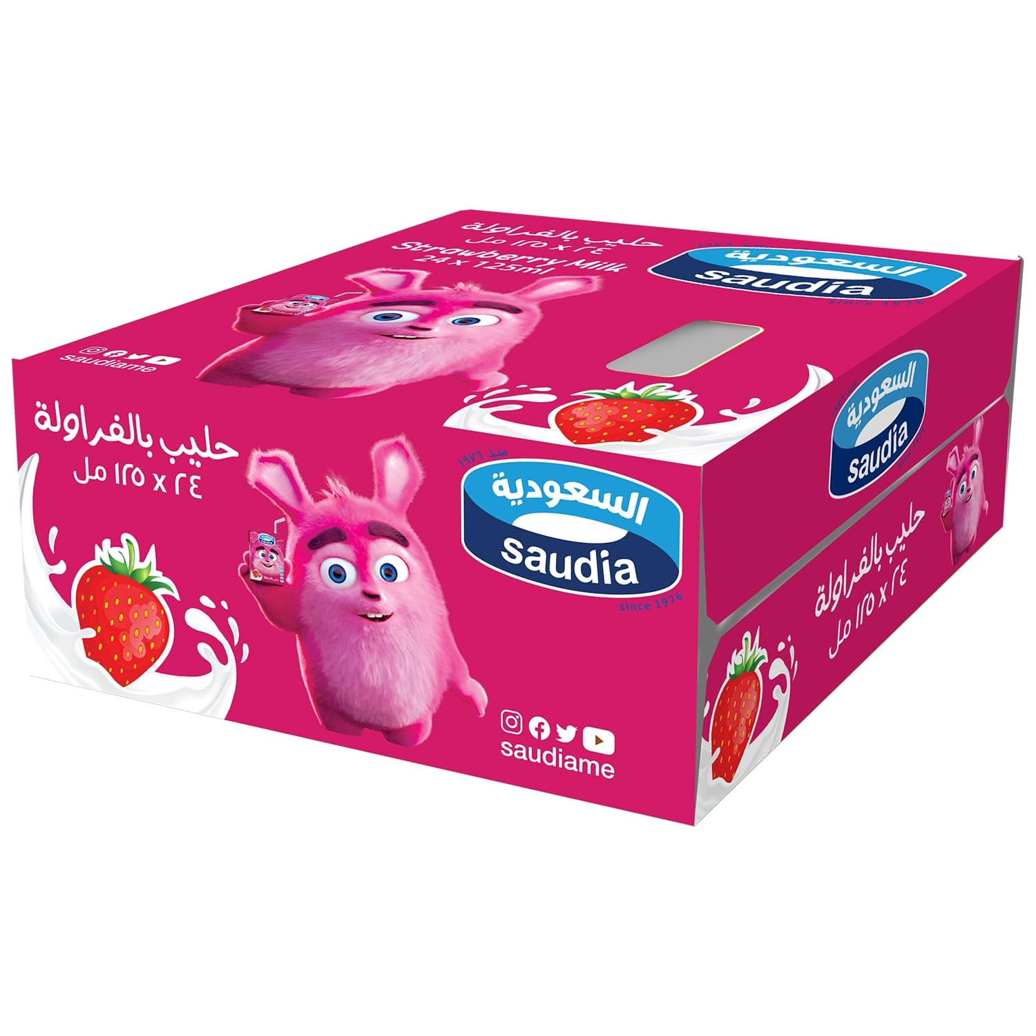 Saudia Strawberry Flavour Milk, 24 X 125 Ml, Red