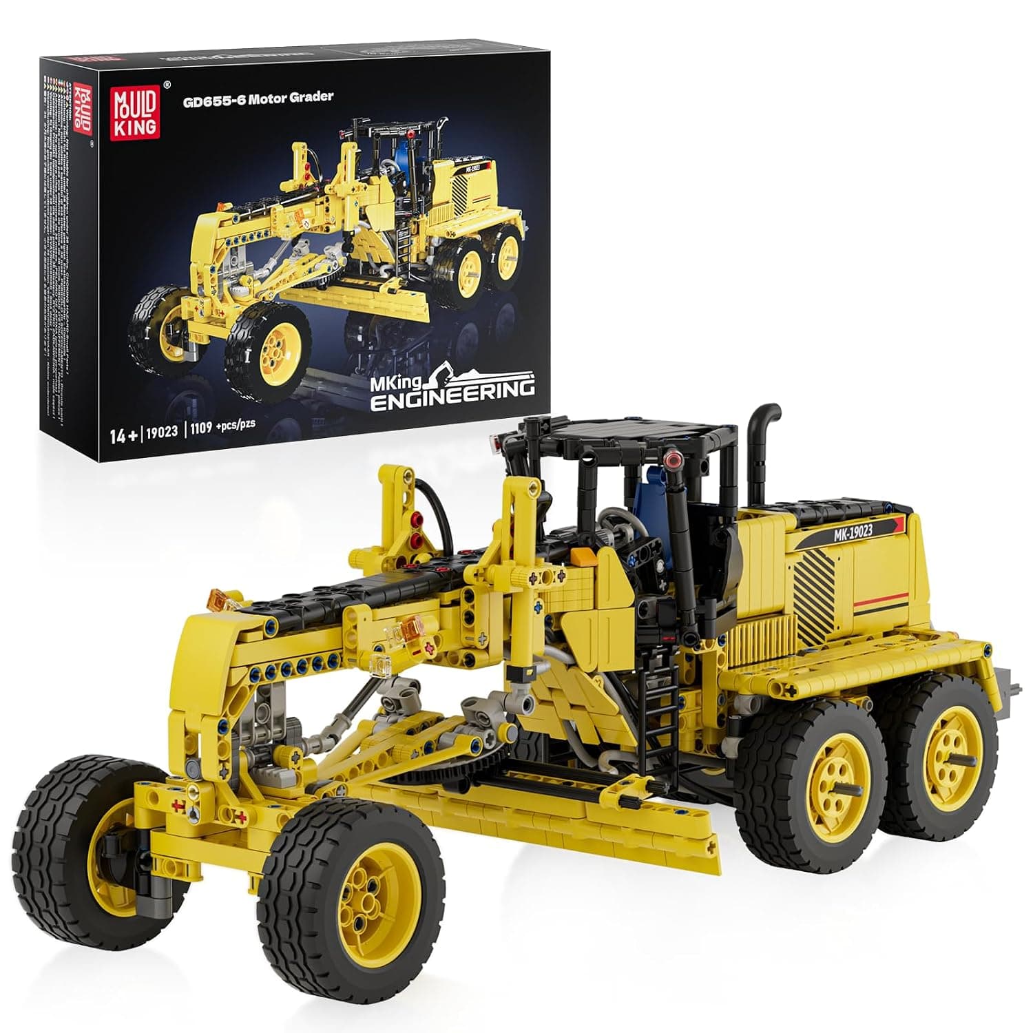 Mould King Technik Motor Grader Model with Pneumatic Control, Construction Kit for Construction Machine Model with 1109 Pieces, 19023 STEM Toy for Ages 14 and Up & Adults