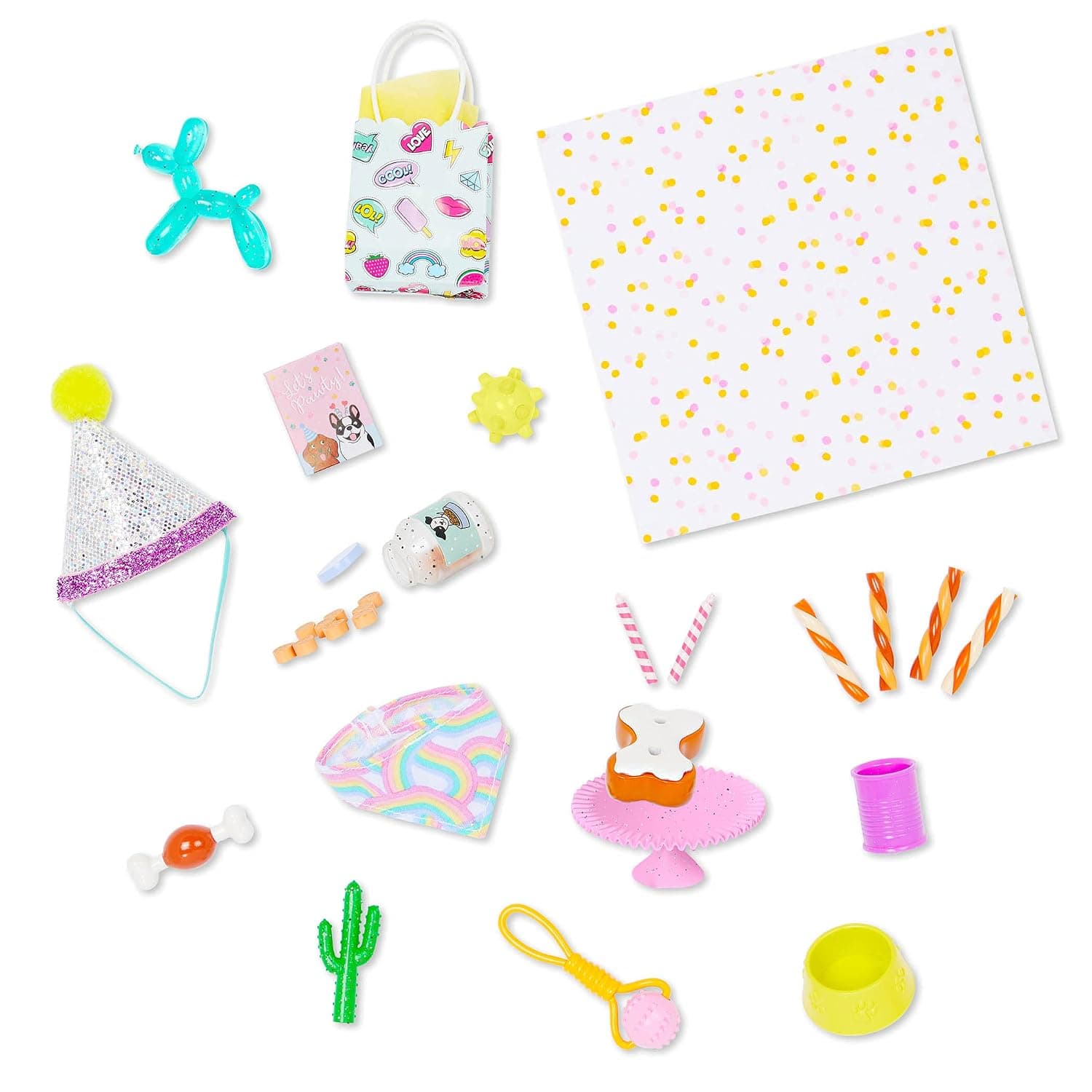 Glitter Girls Doll Accessories - Cuddly Toy Dog Birthday Accessory Set with Party Hat, Decoration and More - Accessories for 36 cm Dolls, Dollhouse Doll Furniture Toy for Children from 3 Years | Birthday pet play accessories with cake, candles, treats, scarf, hat, blanket and card for doll pretend play, 3+ Years