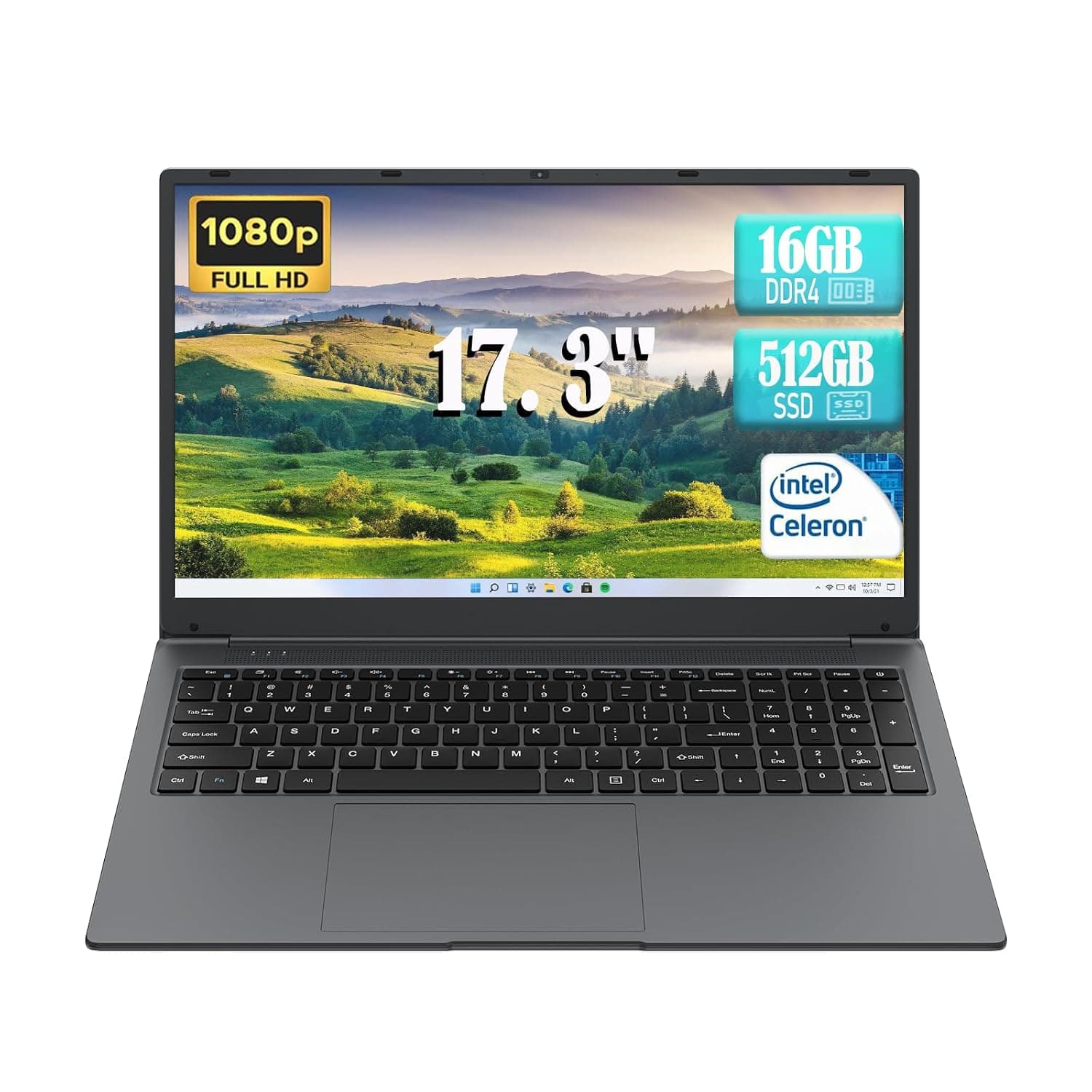 Laptop Computer, 17 inch Laptop, Intel Celeron N5095(UP to 2.9GHz) 16GB RAM 512GB SSD, Computers with Windows 11, 1920 x 1080 Display, Type-C, Webcam, Dual Wi-Fi, Buletooth 4.2, HDMI, USB 3.0