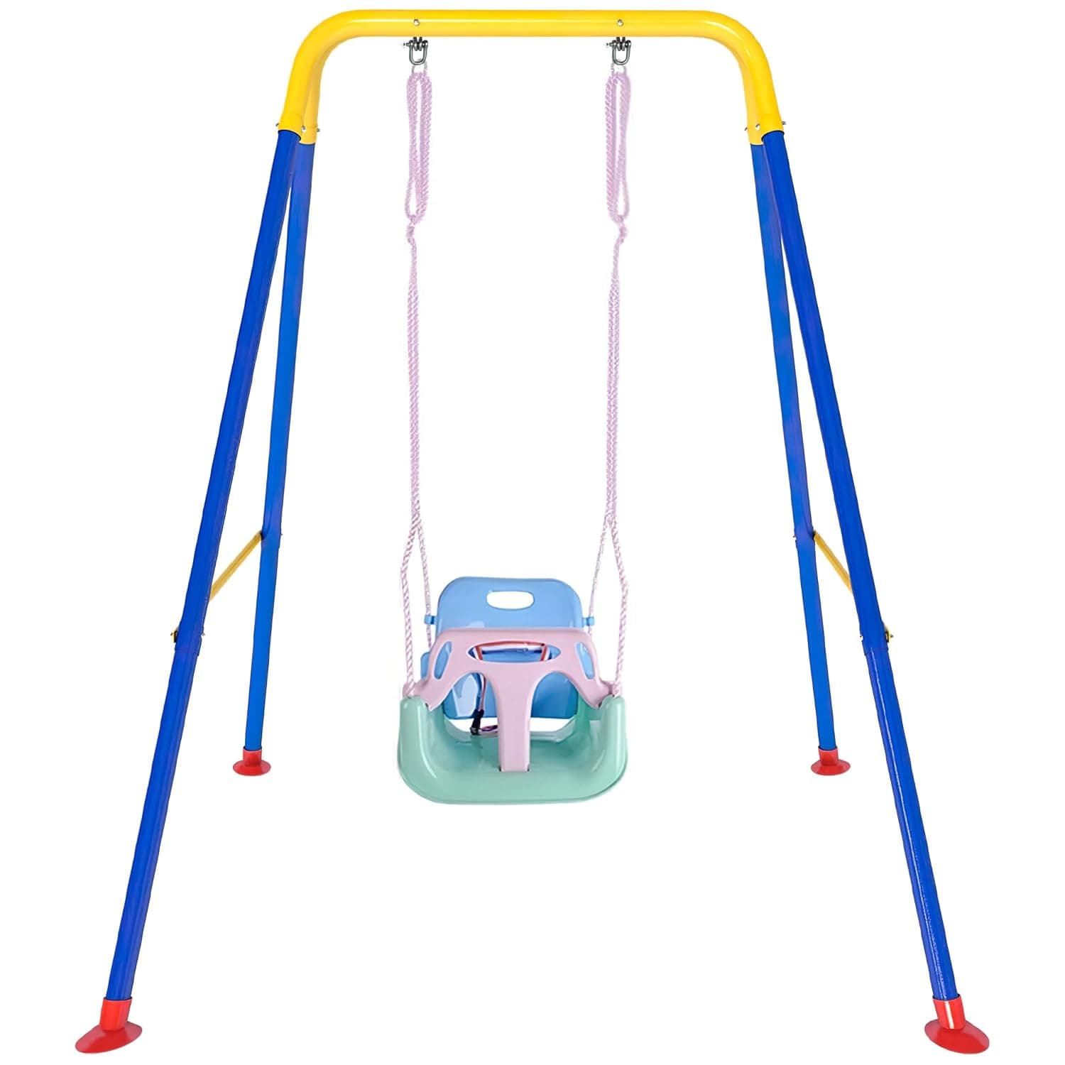 Funz 3-in-1 Toddler Swing Set with Frame Indoor & Outdoor Baby Swing with Foldable Metal Stand Kids Swing Set for Backyard, Easy to Assemble & Store, Light Green