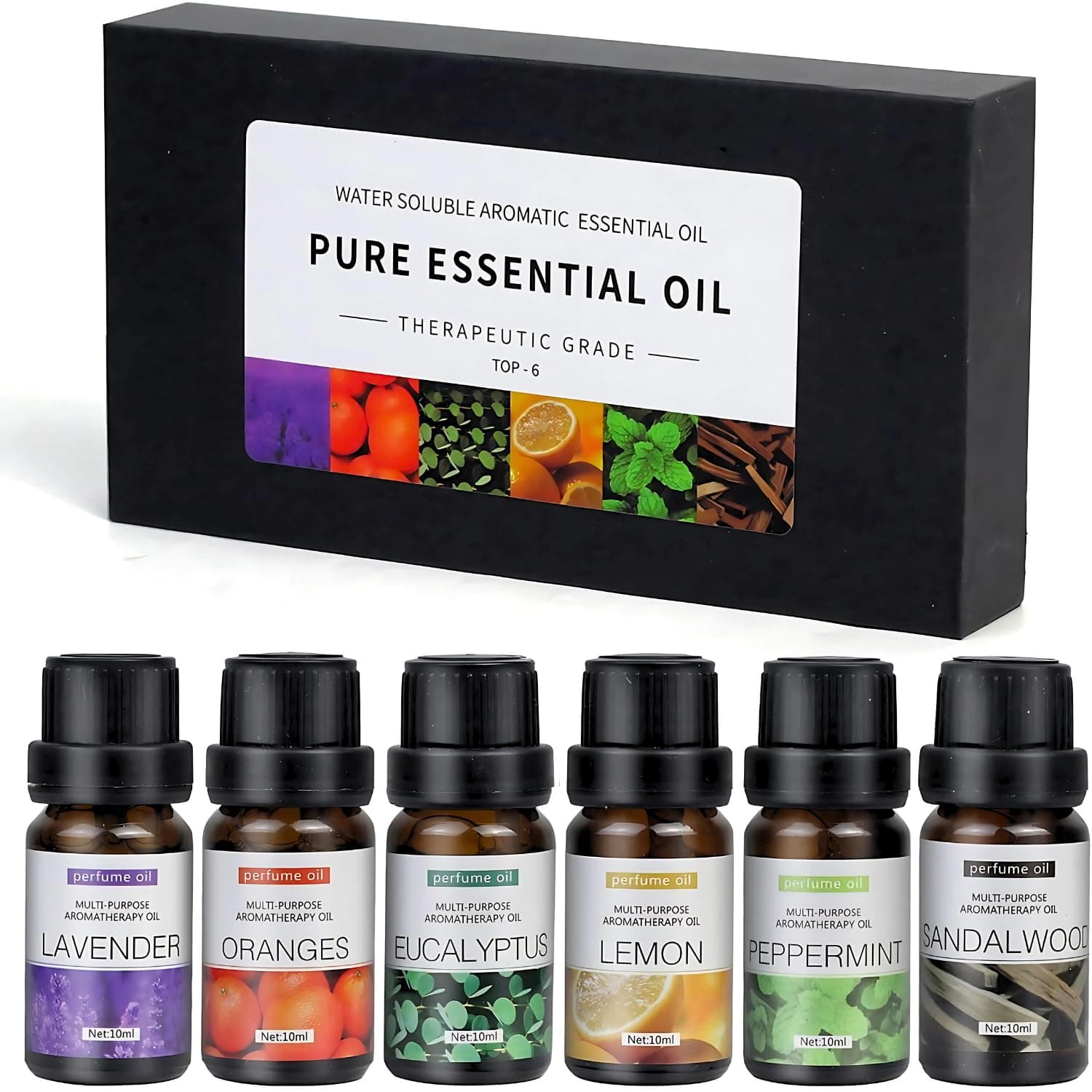 Limos Essential Oils Set of 6 100% Pure Aromatherapy Oils for Diffuser (Lavender, Peppermint, Tea Tree, Lemongrass, Eucalyptus) 30ml Each | Natural Relaxation & Home Fragrance Therapy Essential Oils