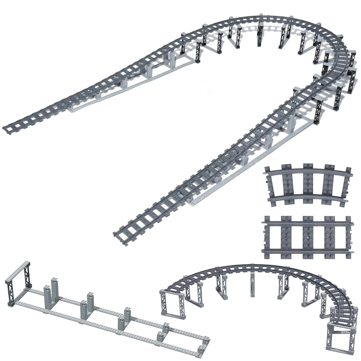 City Train Rails Construction Kit, 37 Pieces City Railway Set, 35 cm Length and 65 cm Width Railway Track, Accessory Extension Set Compatible with Market Leader City Train