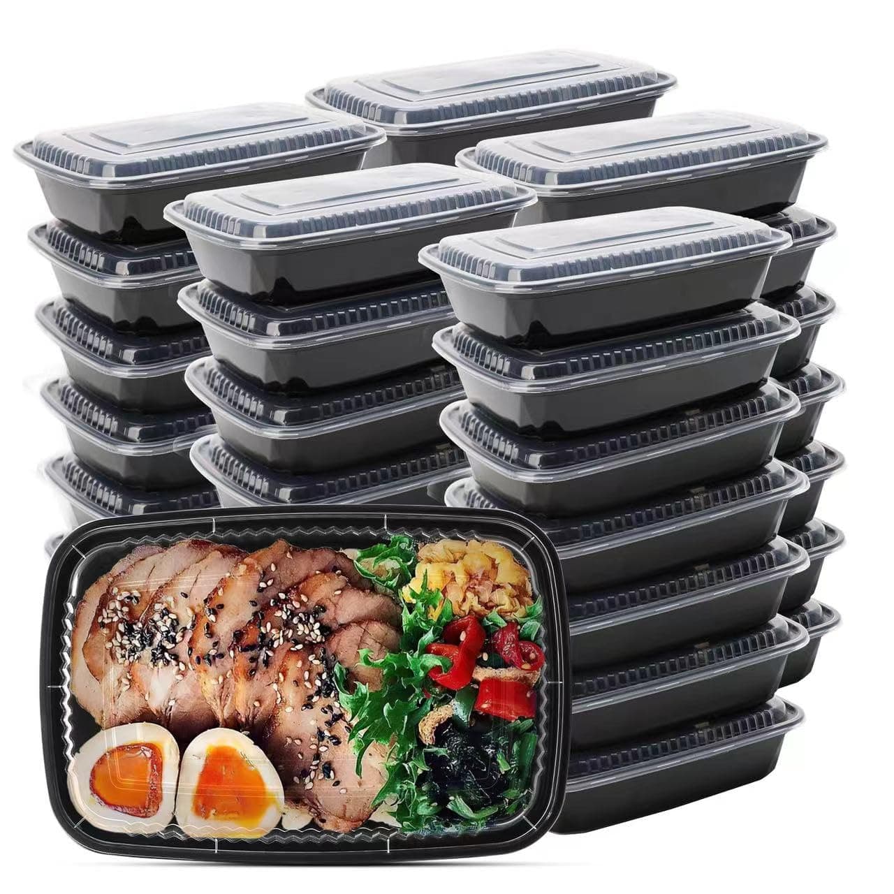 WUHUIXOZ 50 Pack 32 oz Meal Prep Container, Food Storage Containers with Lids, Disposable Bento Box Reusable Plastic Lunch Box Kitchen Food Take-Out Box Microwave Dishwasher Freezer Safe