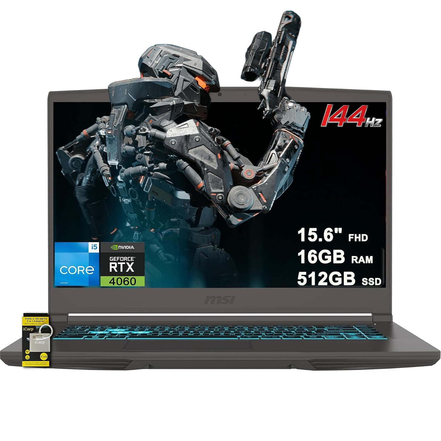 MSI Thin 15 Gaming Laptop 15.6" FHD IPS 144Hz Intel Octa-core i5-13420H (Beats i7-12650H) 16GB RAM 512GB SSD GeForce RTX 4060 Backlit USB-C Win11 w/ICP Hub