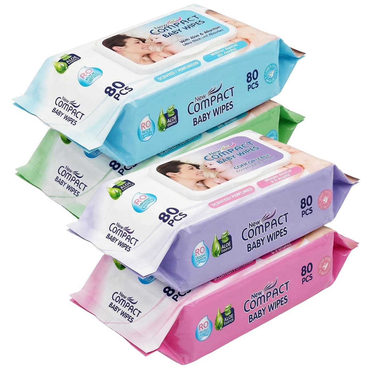 ECVV Baby Wet Wipes 320 Count (4 Packs of 80) with Aloe Essence, 14x18cm Fragrance-Free Hypoallergenic Cleansing Wipe with Flip Cover, Sensitive Skin Gentle Wipes for Hands Face & Feet