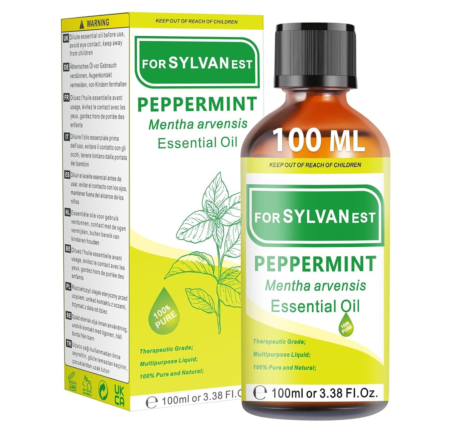 Peppermint Essential Oil 100 ml with Versatile Application, Suitable for Massage, Hair and Nail Care as well as a Bath Additive for Relaxing Wellness Moments