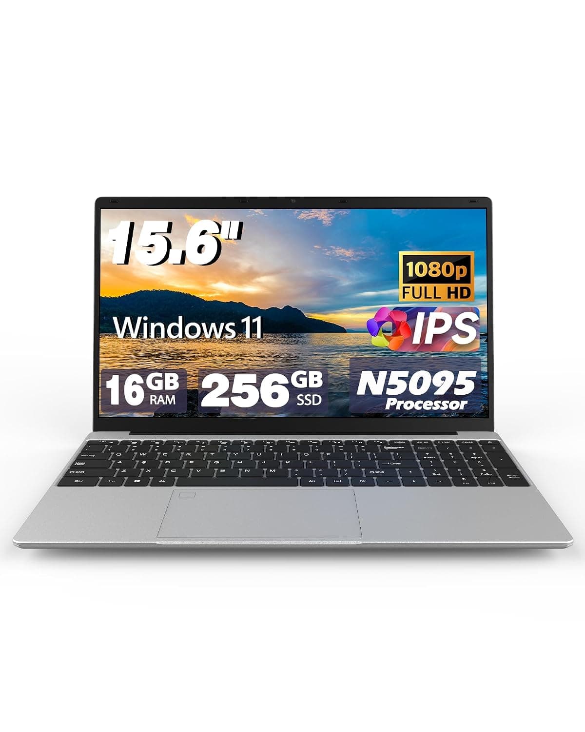 MYW Laptop Computers,15.6" IPS 1080P Screen,N5095 Processor 4C 4T Up to 2.9Ghz 16GB RAM 256GB SSD, Latops with Fingerprint Recognition Backlit Keyboard,WiFi,USB 3.0, Webcam, HDMI