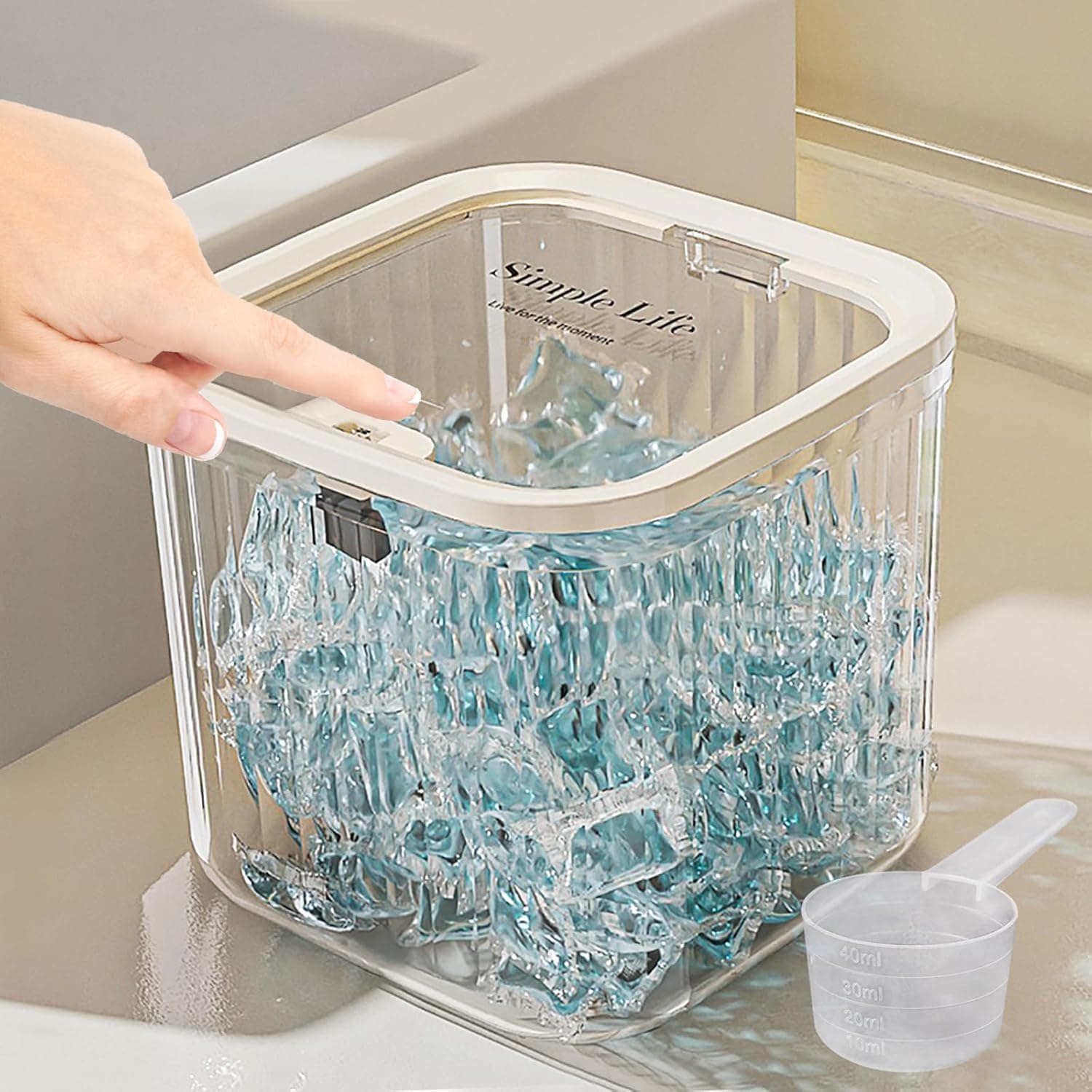 Laundry Pod Container 2000ml with Scoop, Azonee Laundry Powder & Pod Holder, Sealed Pop-Up Lid Storage for Laundry Room, Dishwasher Pods, Laundry Beads Organizer (White)