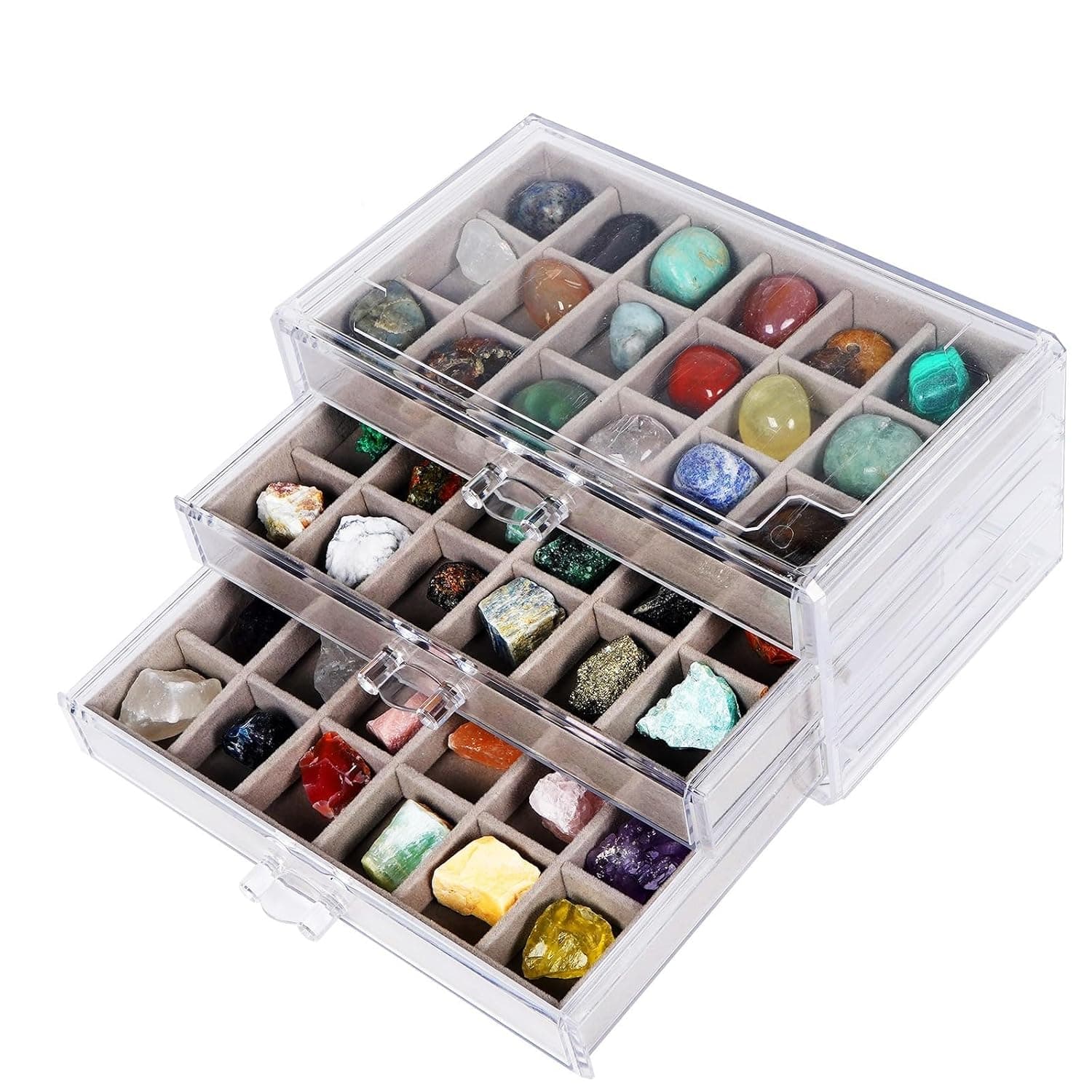 Acrylic Rock Collection Display Case Rock Collection Box for Kids Display Cases for Collectibles Crystal Display Case Holder Shadow Boxes Display Cases Display Cabinet Fossil Display Box | Clear acrylic shadow box with door and adjustable shelves, storage for rocks and gemstones, display for hobby collectors