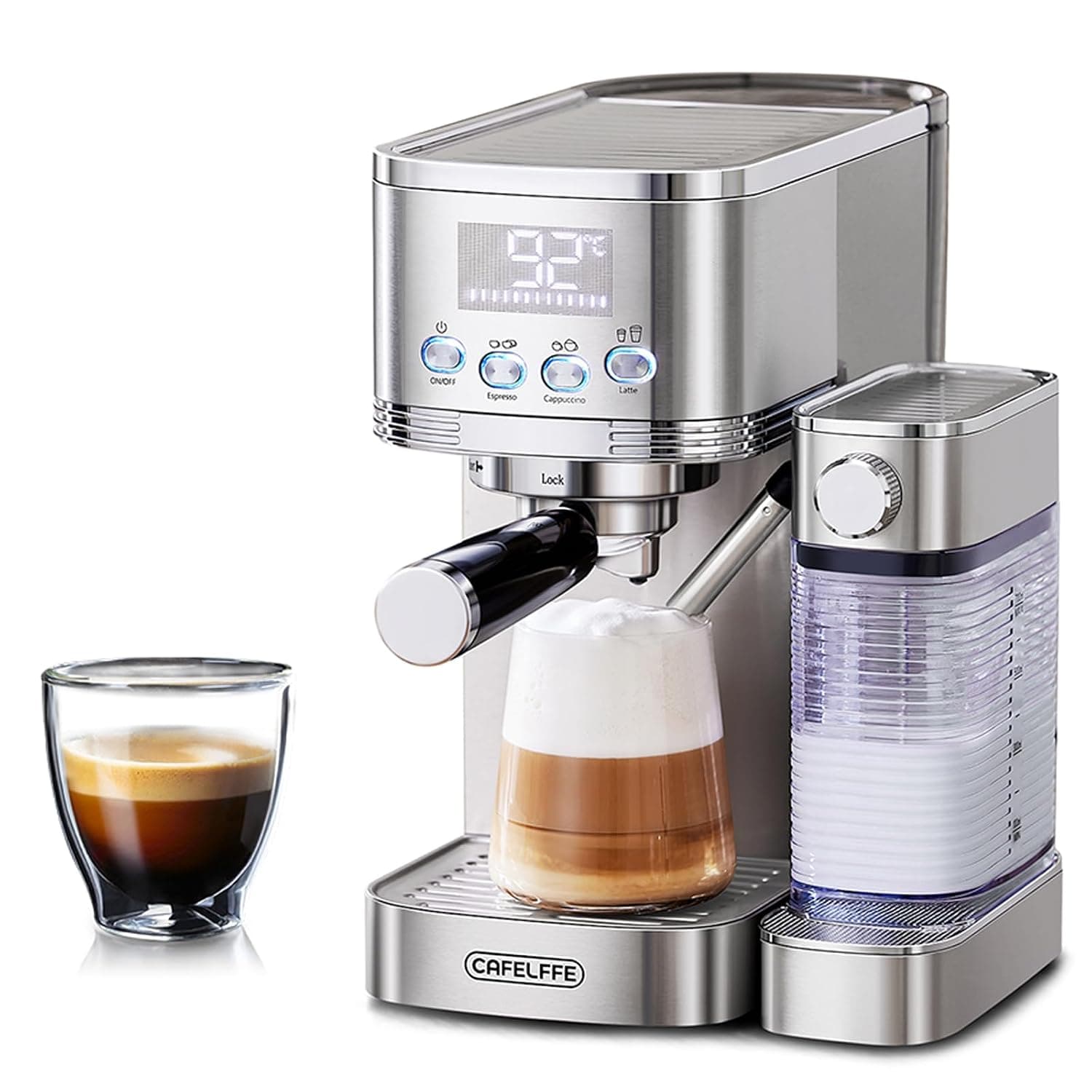 Cafelffe MK-801 20 Bar Espresso Machine with Auto Milk Frothing Frother for Cappuccino/Latte/Espresso, Dual Boiler Coffee Maker with Self-Cleaning,1.3L Water Tank, Stainless Steel Body
