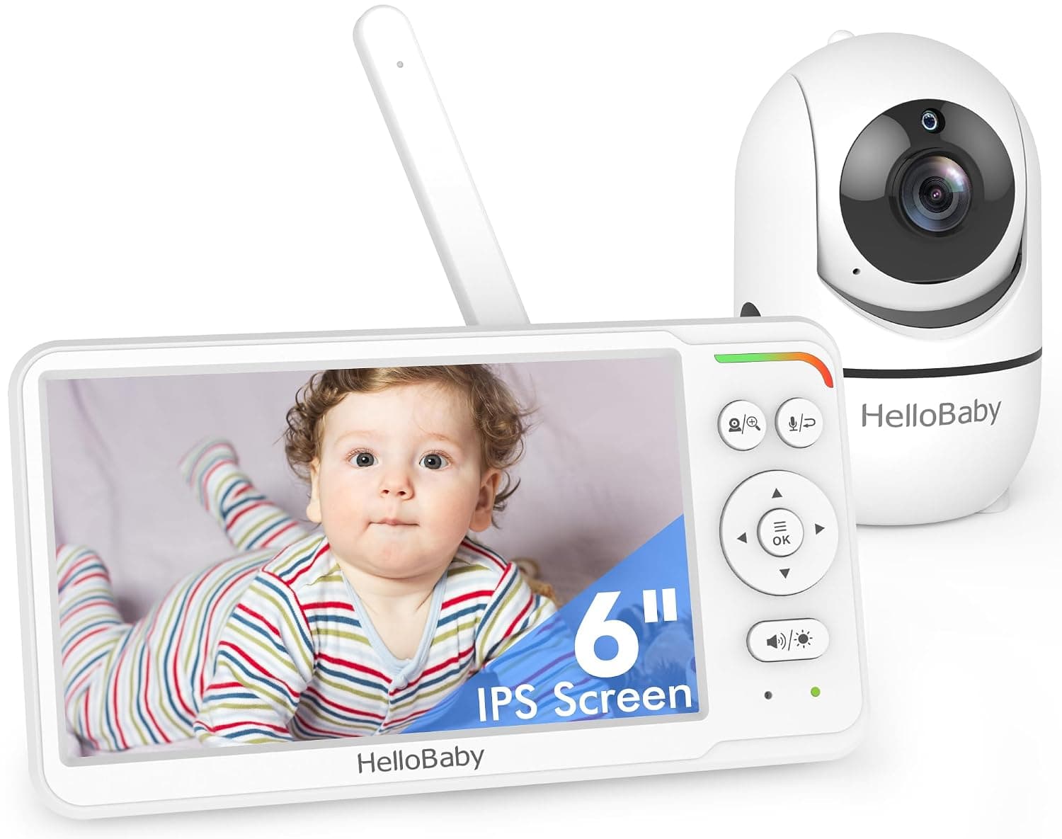 HelloBaby Baby Monitor with Camera and Audio, 6" World First iPs Screen Baby Camera Monitor No WiFi, 4000mAh Battery, Eco, 2-Way Talk, Night Vision, 1000ft, Travel Video Baby Monitor Portable | ECO Mode,2-Way Talk,8 Lullabies,Night Vision,Portable,Audio & Video,Ideal for New Parents, Elderly, Pets