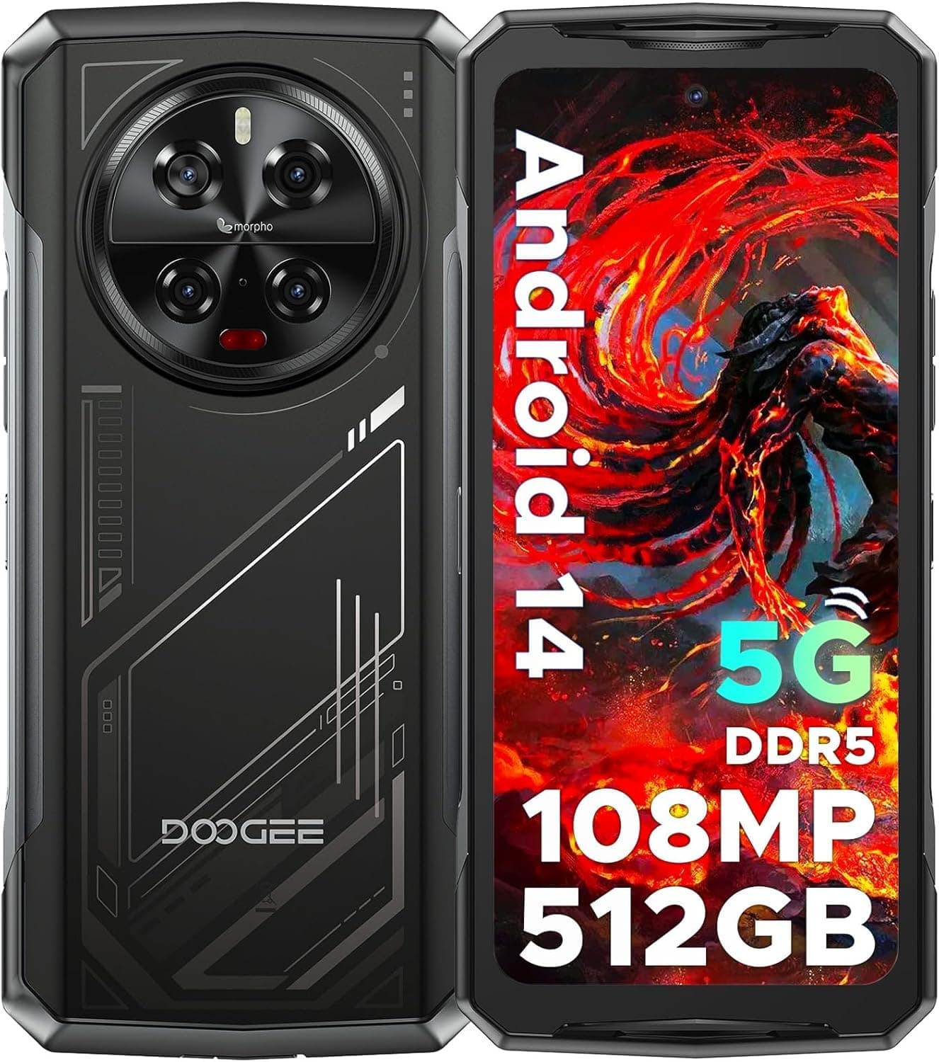 V40 Rugged Smartphone 5G, 4nm Dimensity 7300 Rugged Phone Android 14, 32GB+512GB, 6.78” FHD+/120Hz, 108MP+20MP Night Vision, 6G WiFi 6E, 3 Card Slots, BT5.4/NFC/OTG/Face/Fingerprint ID, Silvery