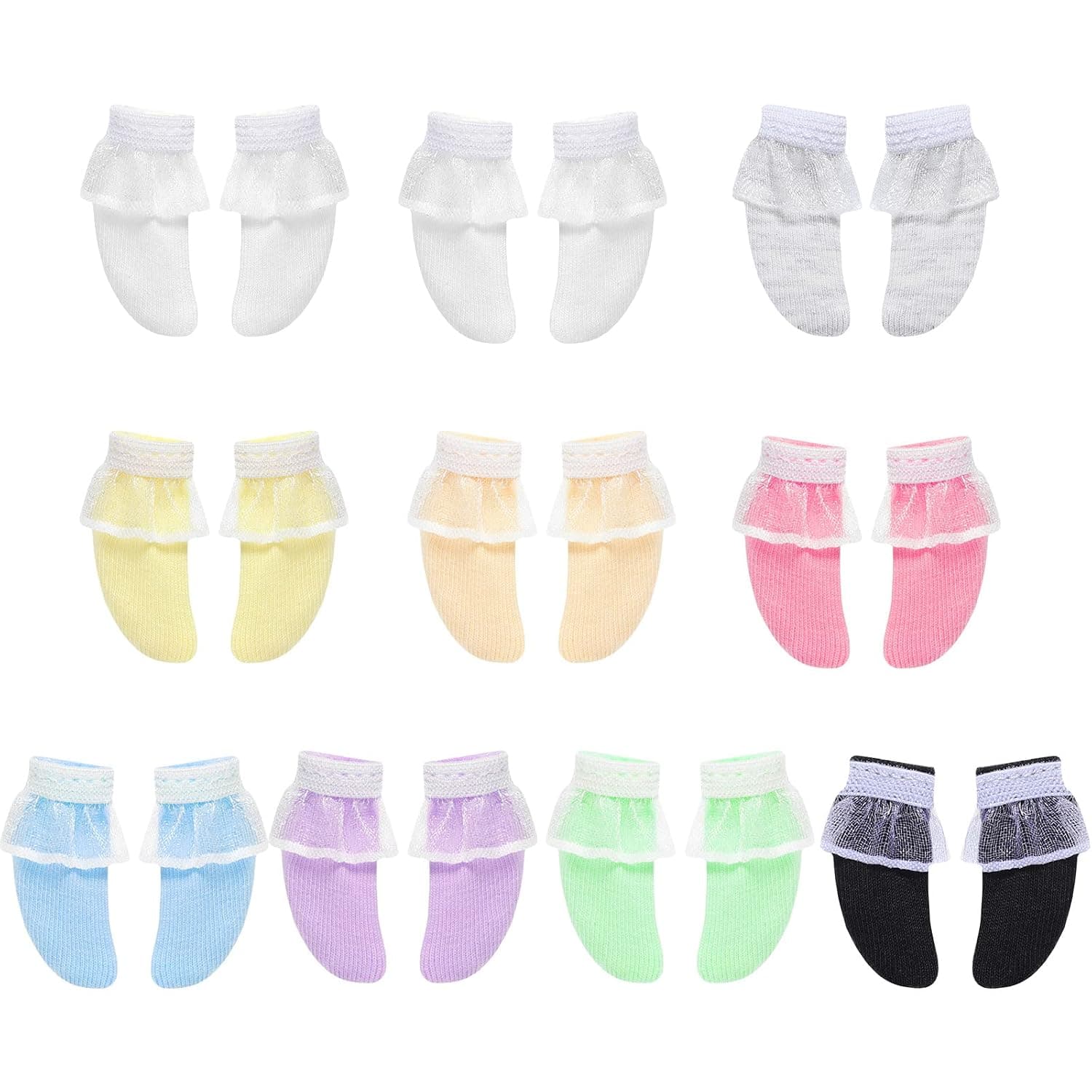 Sotiff 10 Pairs Doll Lace Stockings for Doll Clothes DIY,Fresh Style | Handmade Long Socks with Lacy Hollow Patterns, Christmas Toy Accessories, Multi-color Leggings for DIY Crafts and Dress up