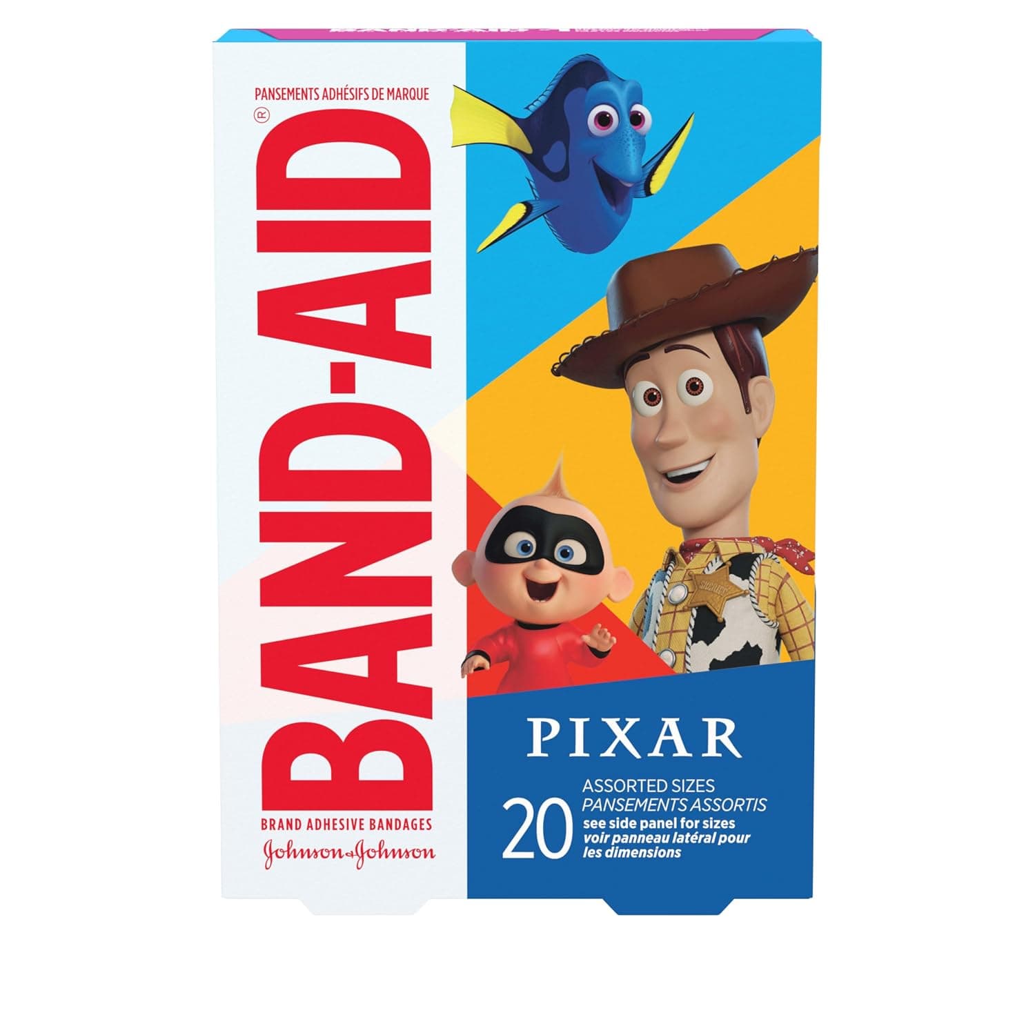 Band-Aid Brand Adhesive Bandages for Minor Cuts & Scrapes, Wound Care Featuring Disney/Pixar Mashup Characters, Fun Bandages for Kids and Toddlers, Assorted Sizes, 20 Count | Decorative Bandages featuring Disney/Pixar Mashup Characters for Kids, Sterile First Aid Wound Care for Minor Cuts & Scrapes