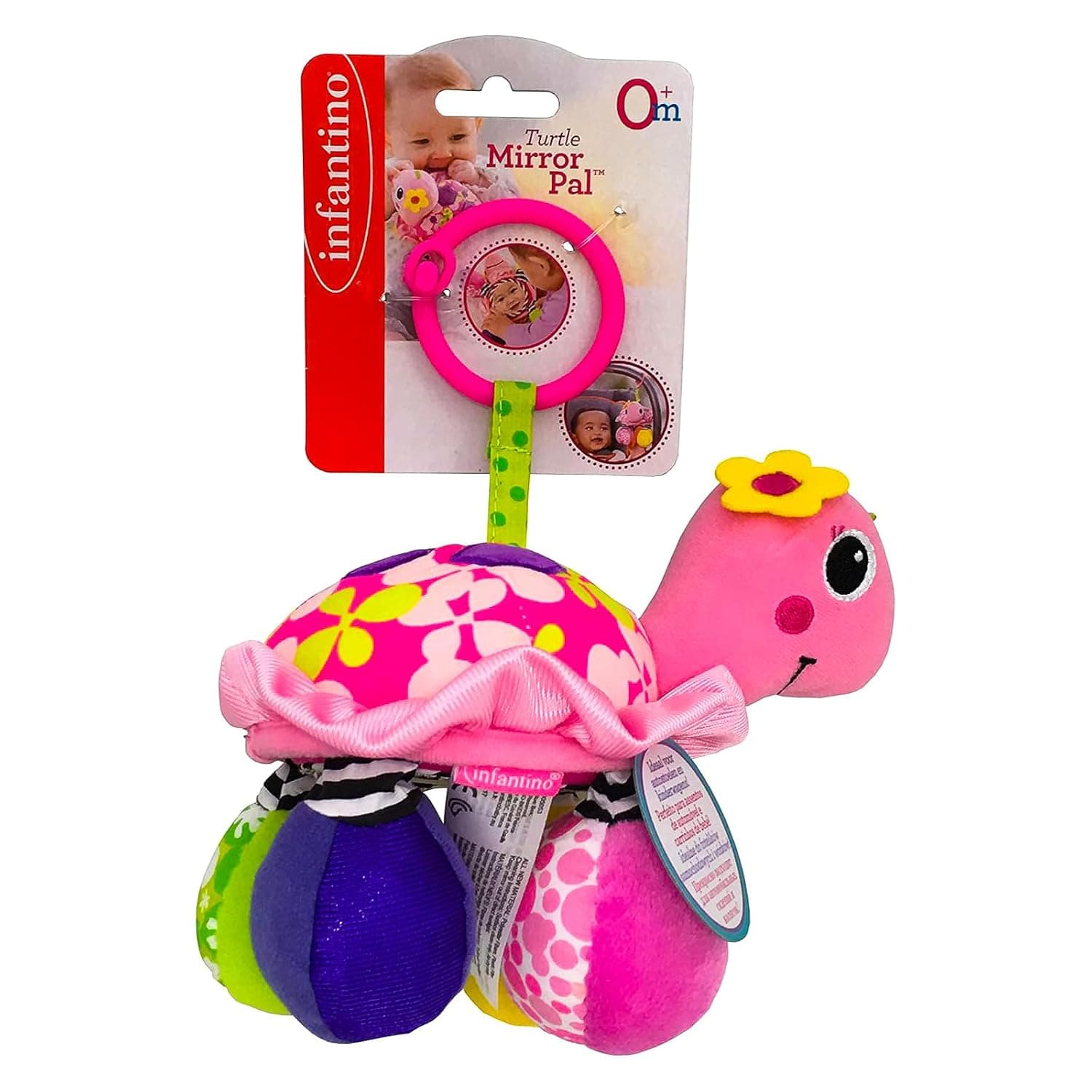 Infantino Turtle Mirror Pal - Sparkle |Stroller & High Chair Toys|Baby Soft PlUSh Toys|