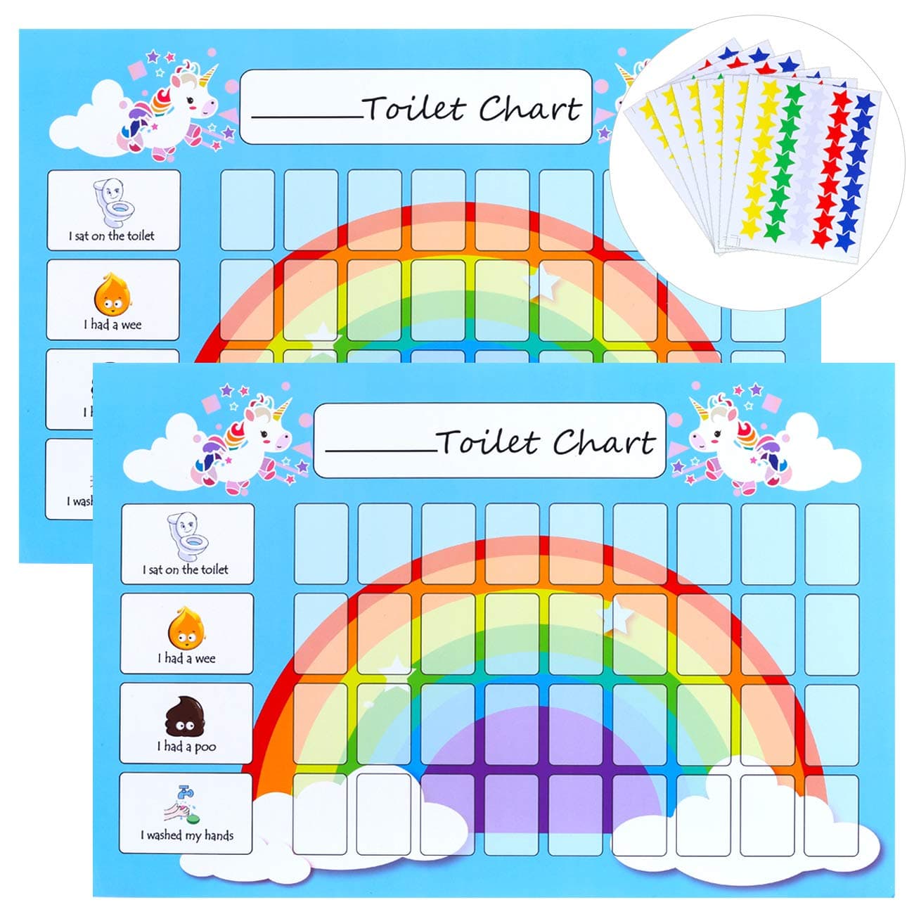 GWHOLE 2 Pack of Unicorn Potty Training & Toilet Training Reward Chart with 270 Star Stickers for Toddlers, Boys, Girls | Potty Chart for Toddlers Girls Boys Toilet Training, Wipeable