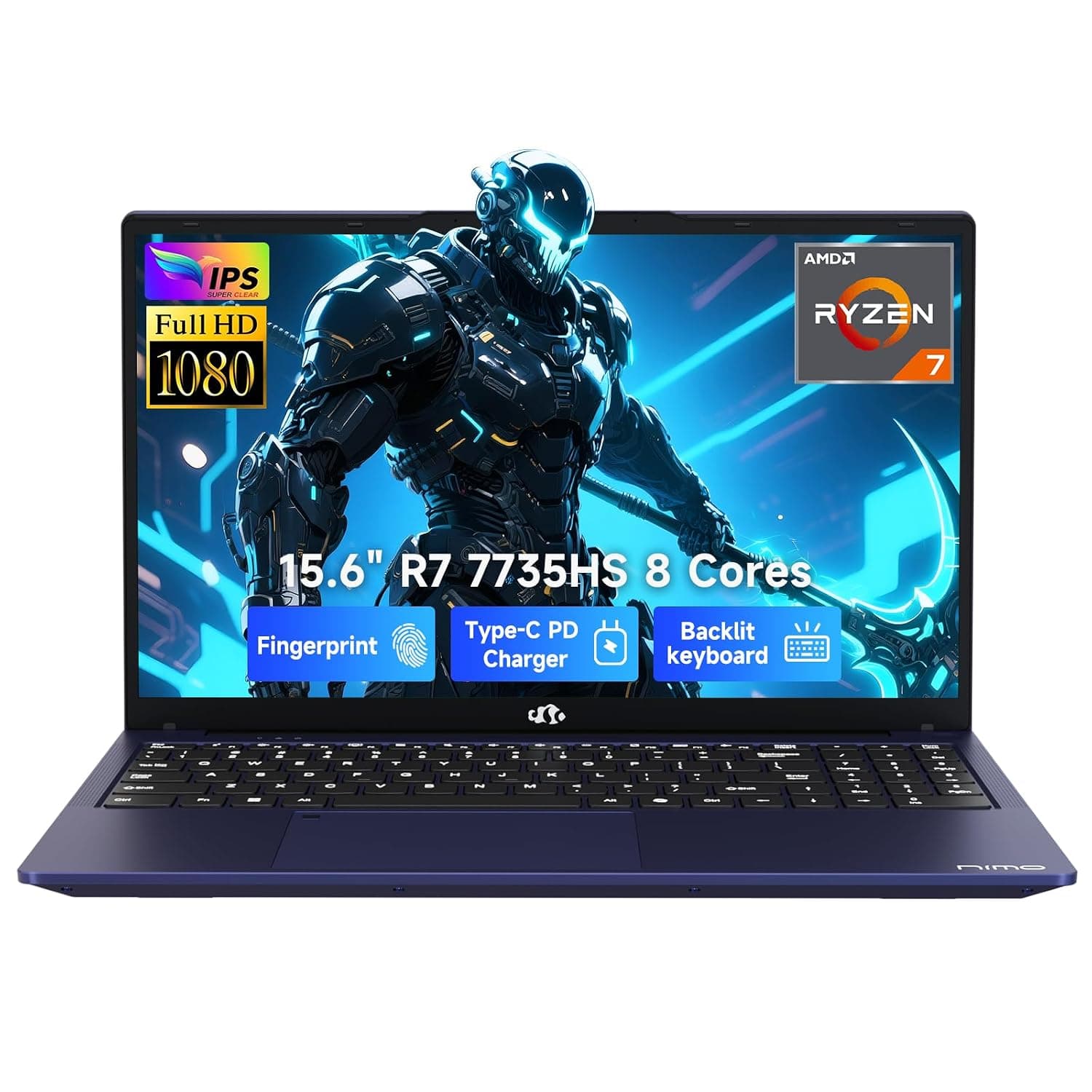 NIMO 15.6" IPS FHD Gaming-Laptop, 8 Cores Ryzen 7 7735HS 32GB DDR5 RAM 2TB SSD (Beats i7-12650H, Up to 4.75GHz) Computer with Radeon 680M 100W Type-C Backlit Keyboard Fingerprint Unlock