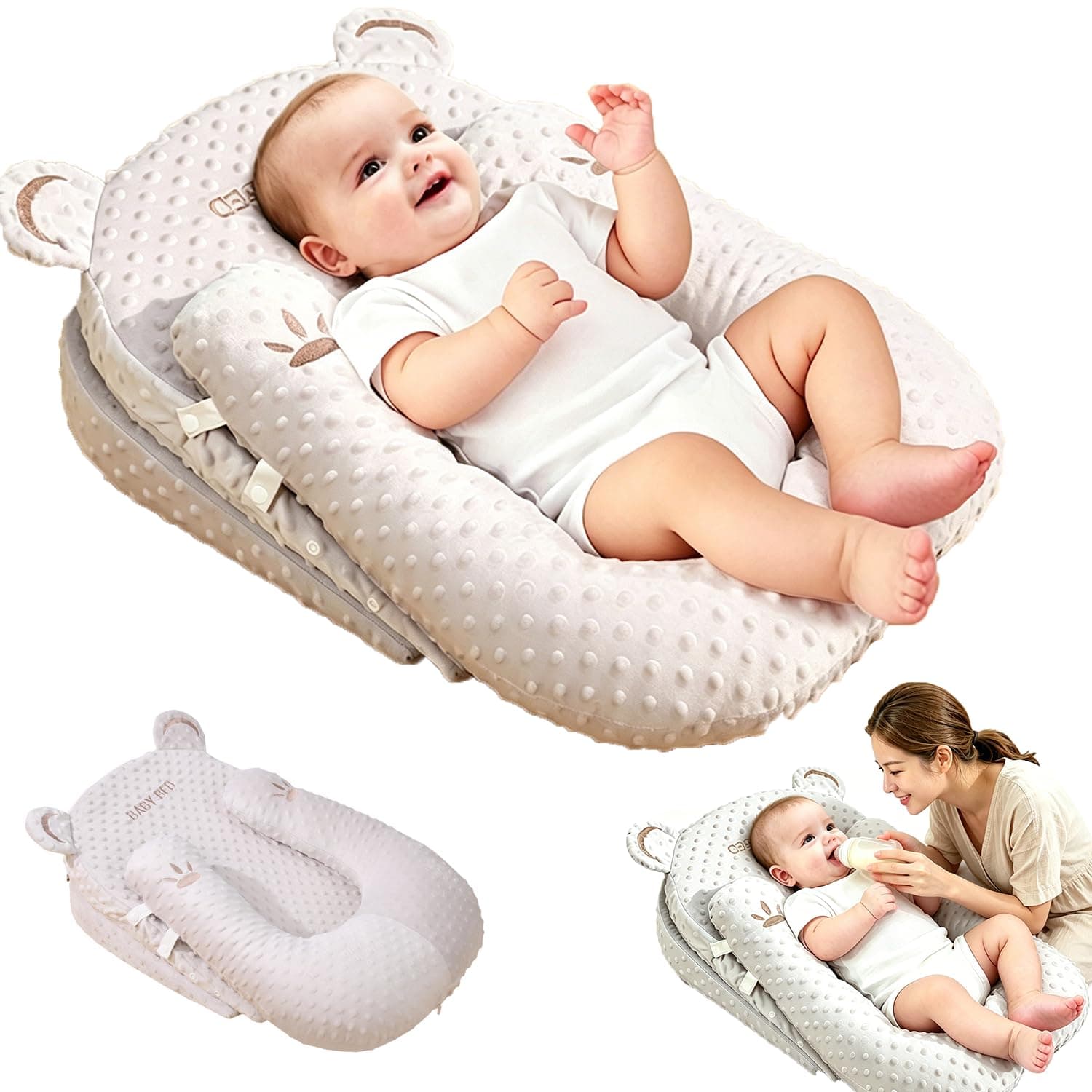 LinJie Baby Feeding Pillow,Baby Breastfeeding Pillow for Reflux,Baby Lounger Reflux Wedge Breastfeeding, Removable Beige
