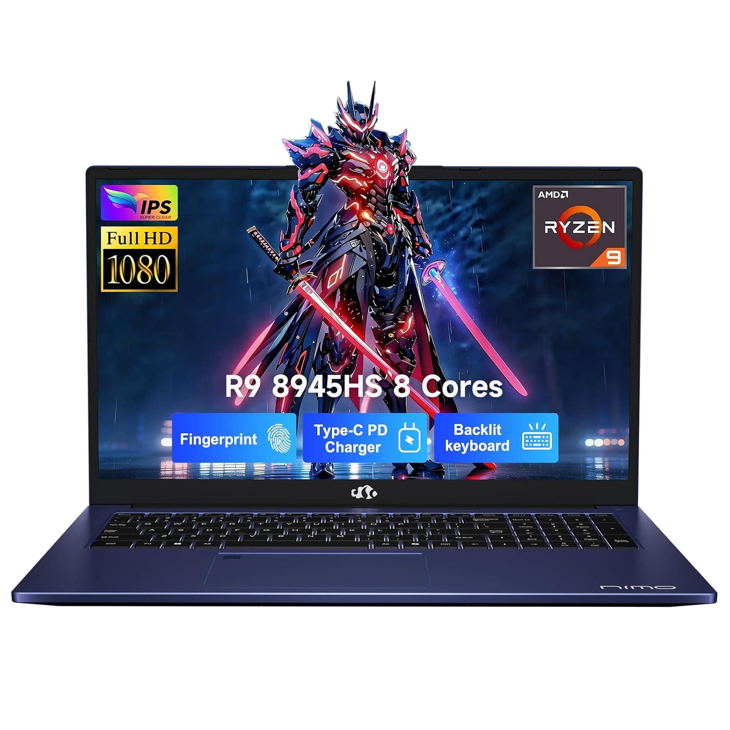 NIMO 17.3" Gaming Laptop, Ryzen 9 8945HS (8C/16T, Up to 5.2GHz), 64GB DDR5 RAM 2TB SSD, Radeon 780M Graphics, 100W PD Fast Charge, Fingerprint, AI-Powered Business & Gaming PC, Win 11