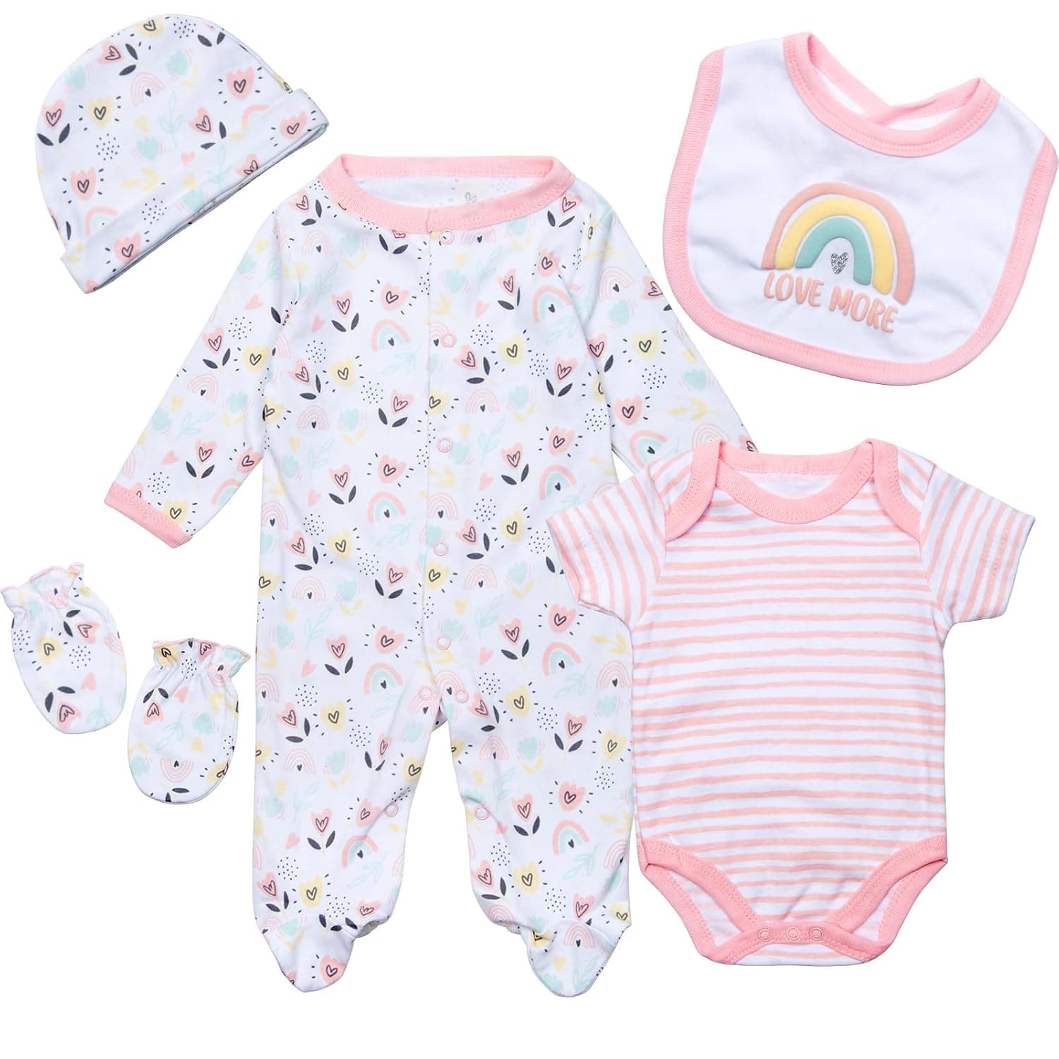 Reborn Baby Doll Clothes Girl Outfit Accessories 5 pcs for 17-22" Doll | Reborn Doll Clothing Outfits,Newborn Baby Girl Doll Clothes,Lifelike Doll Accessories,Cotton