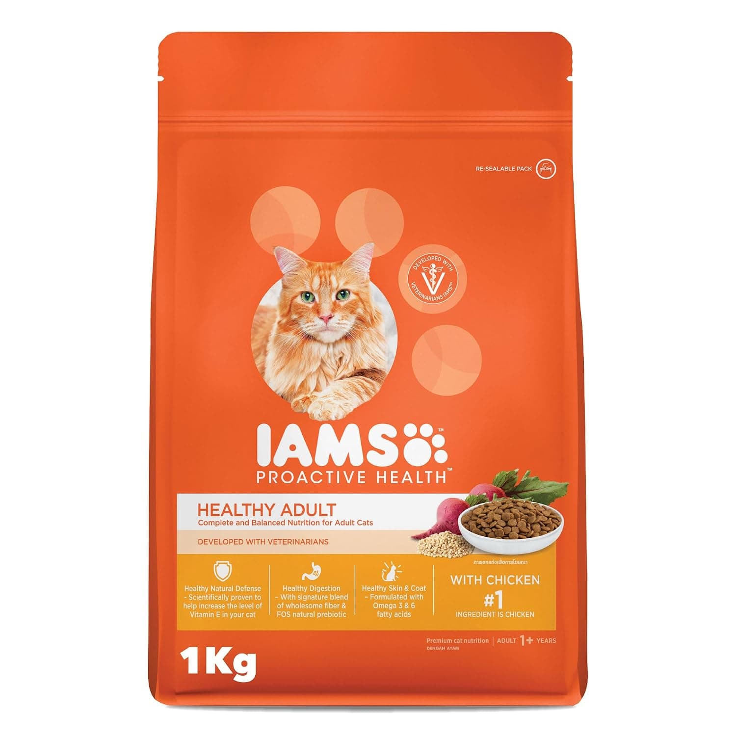 IAMS Proactive Health Premium Dry Adult Cat Food With Chicken, 1 kg