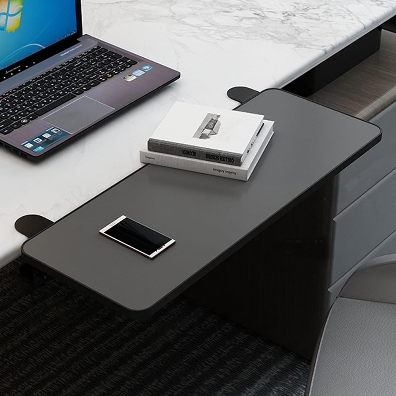 TODDLA Desk keyboard tray,Desk extender,ergonomic desk extension bracket fixing clip, located on the computer drawer keyboard tray, desktop extension board,Computer Elbow Arm Support-black||52 * 25cm