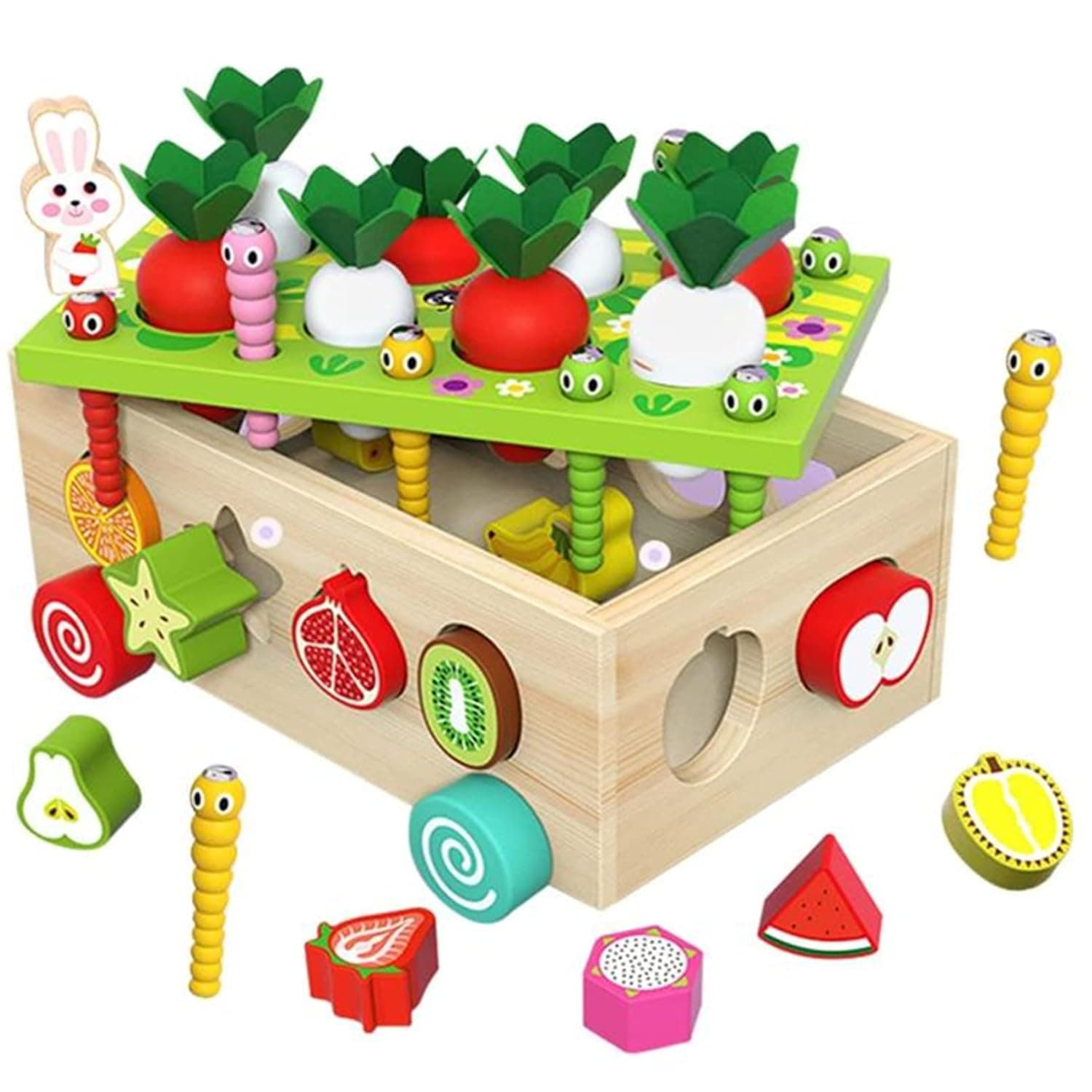 Soofam Toddlers Montessori Wooden Educational Toys, Shape Sorter Toys for Baby Boys Girls Age 1 2 3 Year Old,Shaped & Size Matching Game Fine Motor Skill Carrot Harvest Game