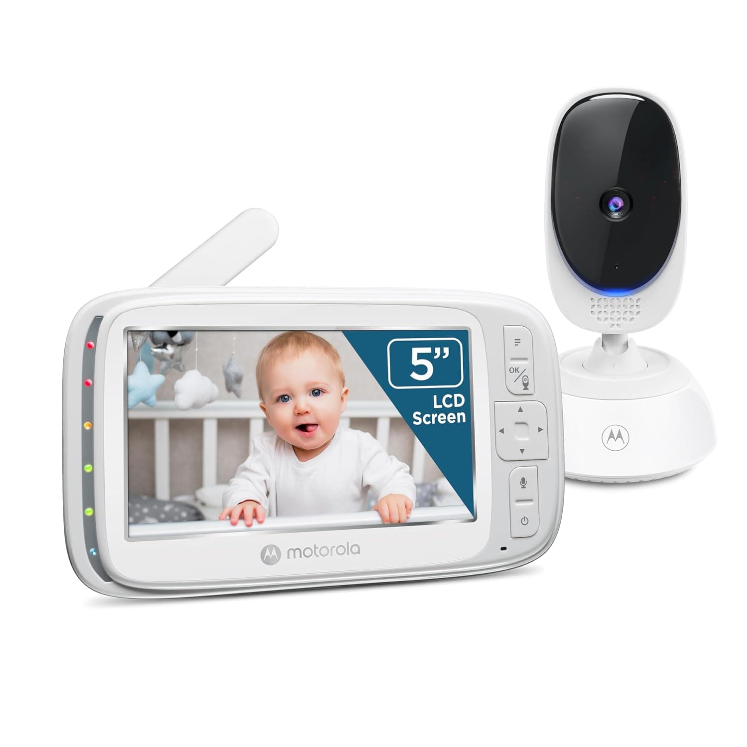 Motorola Nursery Video Baby Monitor with Camera, 5" Screen, 2-Way Audio, Night Vision, Temperature Sensor, No WiFi,1000ft Range, Lullabies, VM75