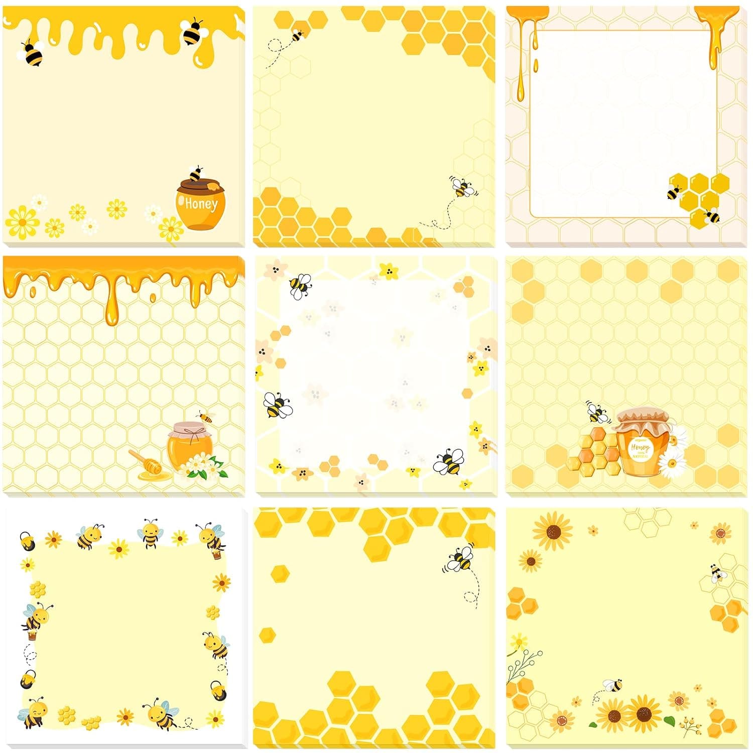 Honey Bee Gift Sticky Notes - 9 PCS Funny Bees Self Stick Note Pads to Do List Memo Pads Bee Themed Gifts for Bee Lovers Student Teacher Women Office School Study Supplies 3x3 Inches