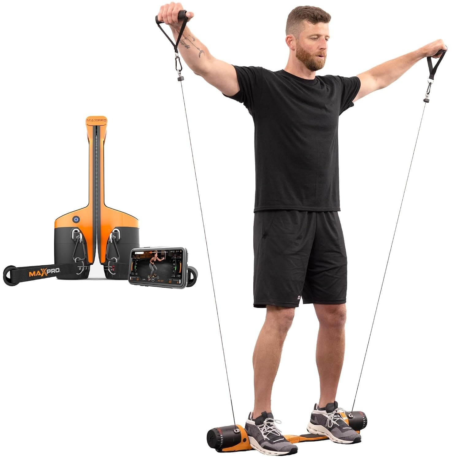 MAXPRO: Portable Smart Cable Gym | As Seen on Shark Tank | All-in-One Machine with Bluetooth and Free APP | Exercise Anywhere - Outdoors, Camping, Travel | 5-300lbs Resistance | Sport Orange