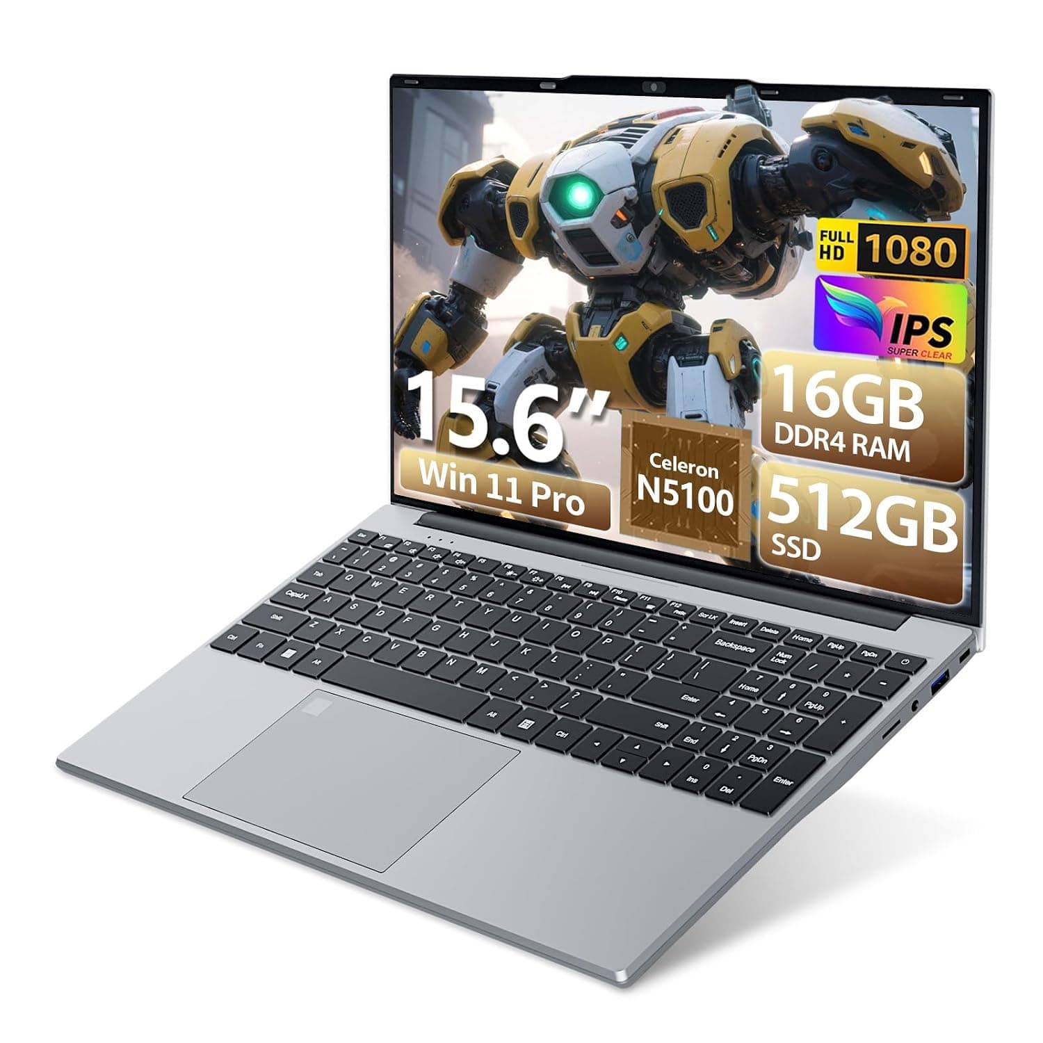 2026 Laptop, 15.6 inch Laptop Computer Celeron N5100 Up to 2.8GHz, Lap Top PC with 16GB RAM 512GB SSD, Backlit KB, Fingerprint, FHD 1080P, 180° Open, Mini HDMI, Win 11 Pro, Laptops for Study Work