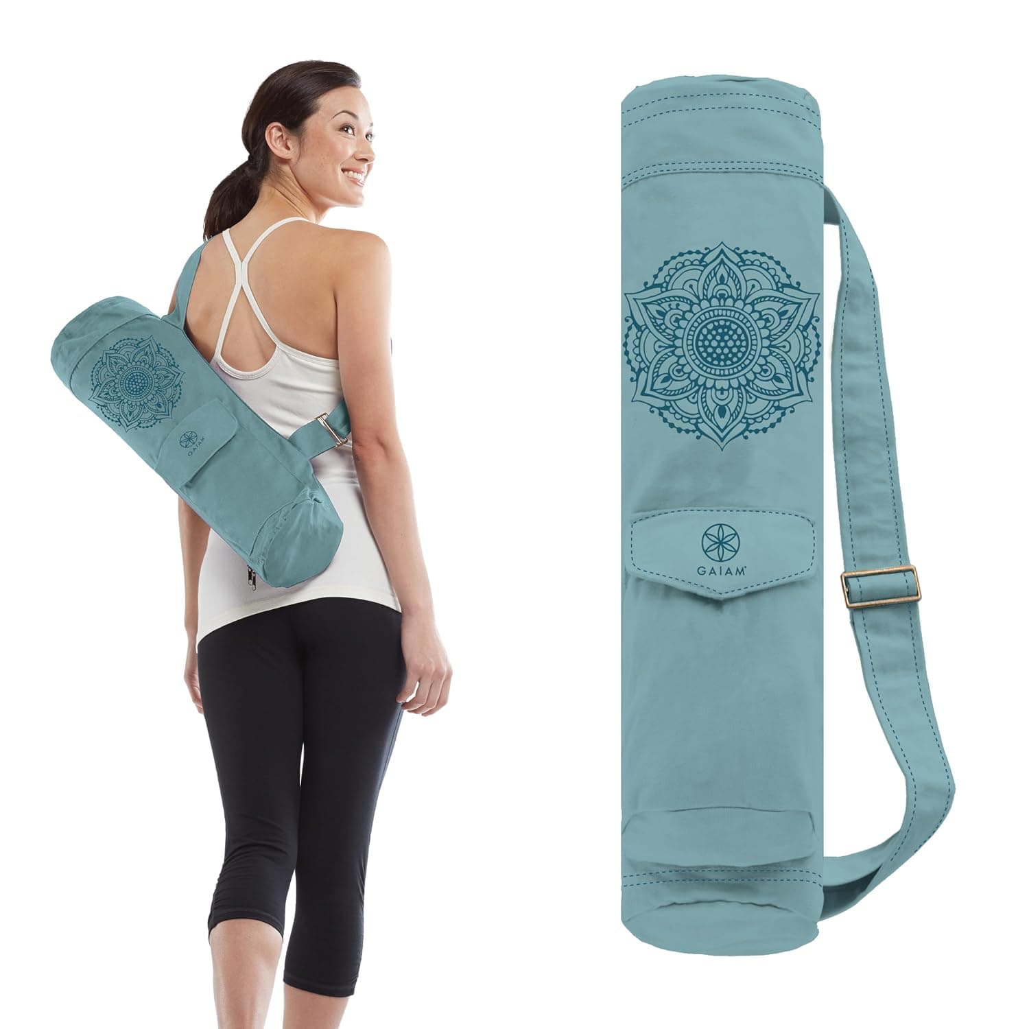 Gaiam Yoga Mat Bag – Full Zip Cargo Yoga Mat Carrier Bag – Adjustable Strap, Front & Back Pockets (25”L x 6” Diameter) | Fits Most Mats | Front Zip Pocket | Phone Pocket & Earbuds Slit | Adjustable Strap | Women & Men