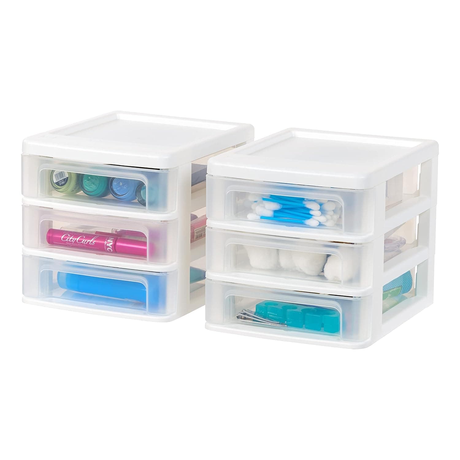 IRIS USA 2-Pack, 3-Drawer Small Plastic Stacking Desktop Organizer, White