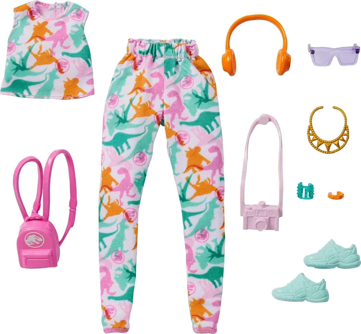 Barbie Fashions Storytelling Fashion Pack- Dinosaurs - Inspired by Popular Brand Roxy, Complete Look with Outfit & Accessories, Gift for Kids 3 to 8 Years Old