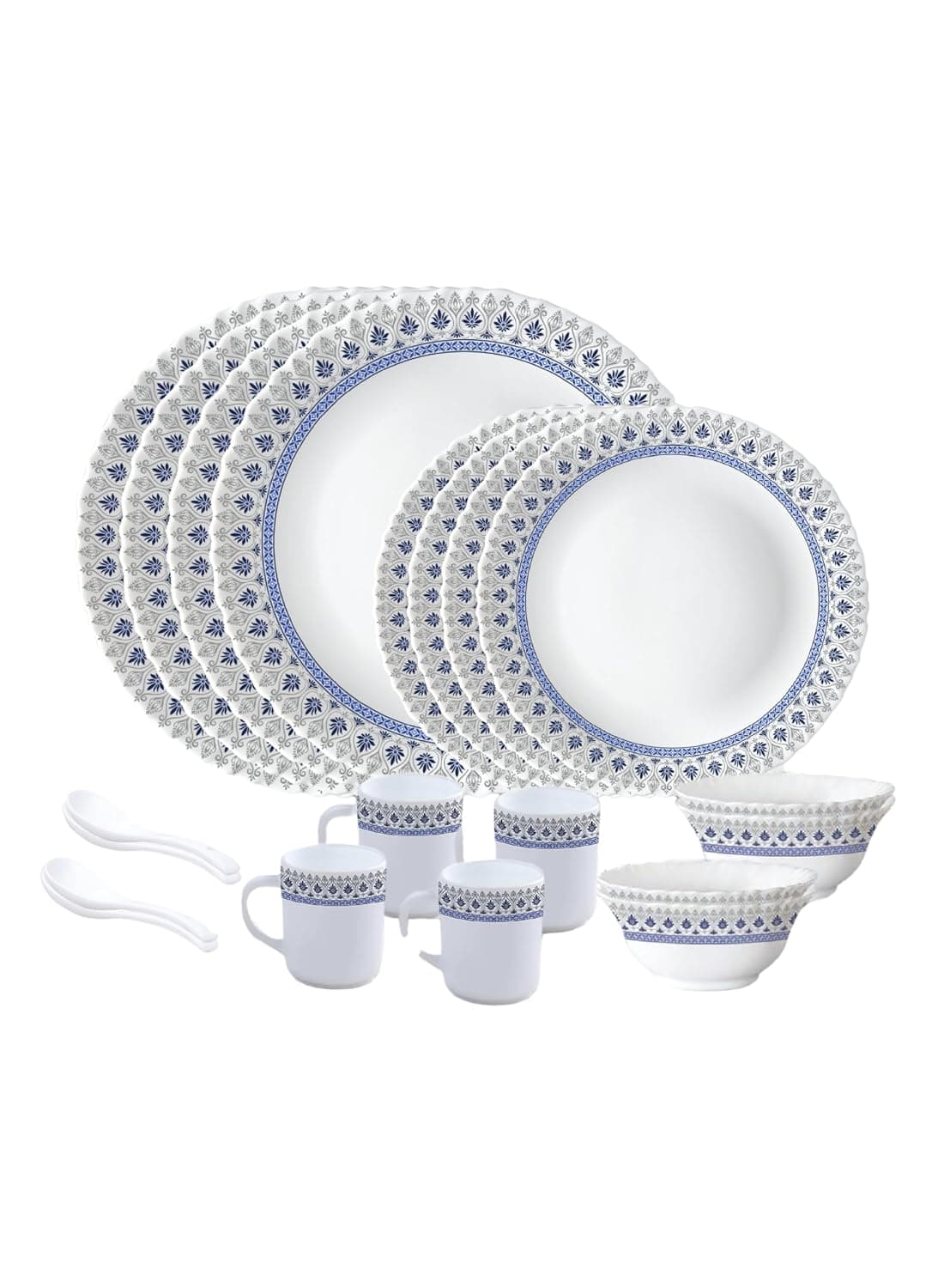 BRITISH CHEF 20 Pcs Opalware Dinner Set | Microwave & Dishwasher Safe | Ocean Dinnerware set with 4 Dinner Plate, 4 Side Plate, 4 Veg Bowl, 4 Mug, 4 Spoons - BC2032-OCEAN