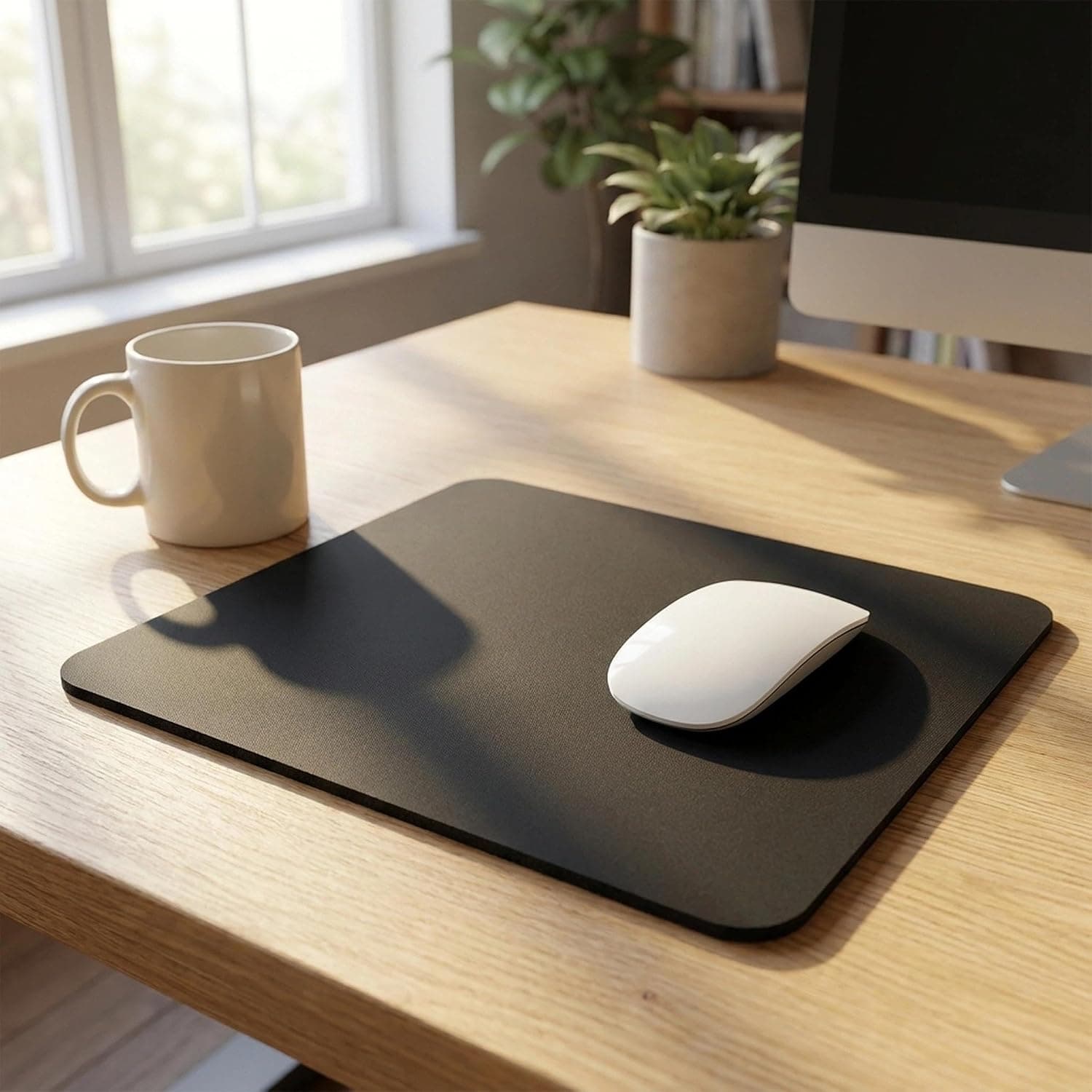 Mouse Pad Non Slip Mat - Plain Desk Mousepad for Laptop Computer Office Gaming, Smooth Surface, Thick Base(Non-Stitched Edge)