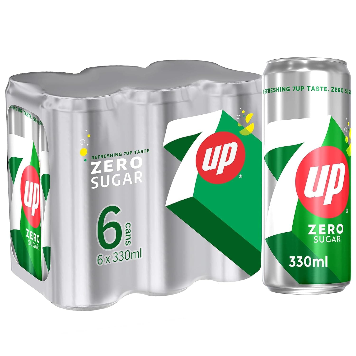 7UP Zero Soft Drink, Cans, 6 x 330 ml