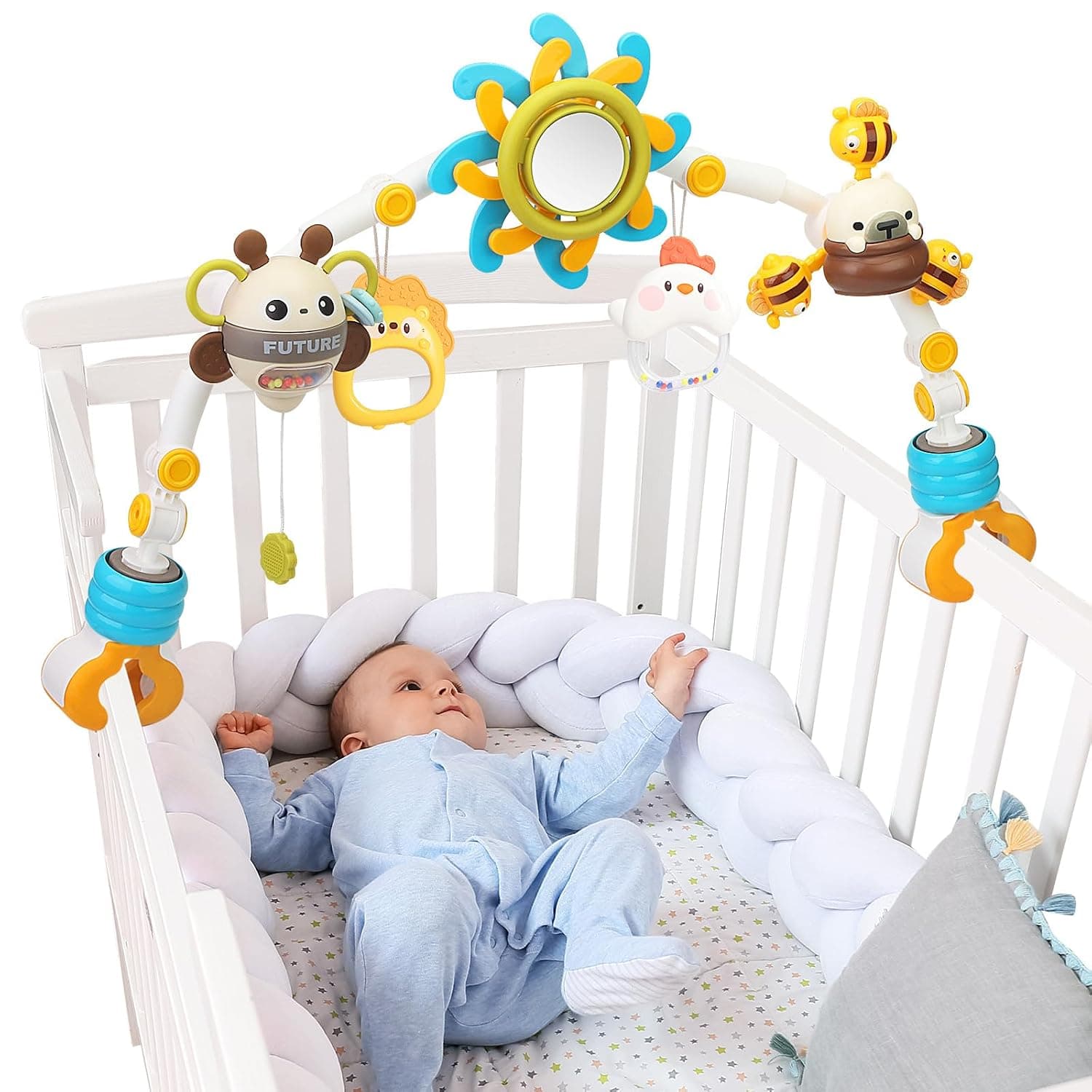Baby Car Seat Toy, Bjorn Bouncer bar toy, Pram Toy with Activity Travel Arch Bassinet Toys for Toddlers (Blue)