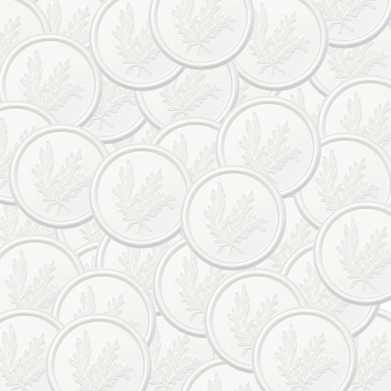 50 x Pearl White Rosemary Wax Seal Stickers, Premade Self Adhesive Wedding Invitations, Gift Wrapping, Letters, Scrapbooking