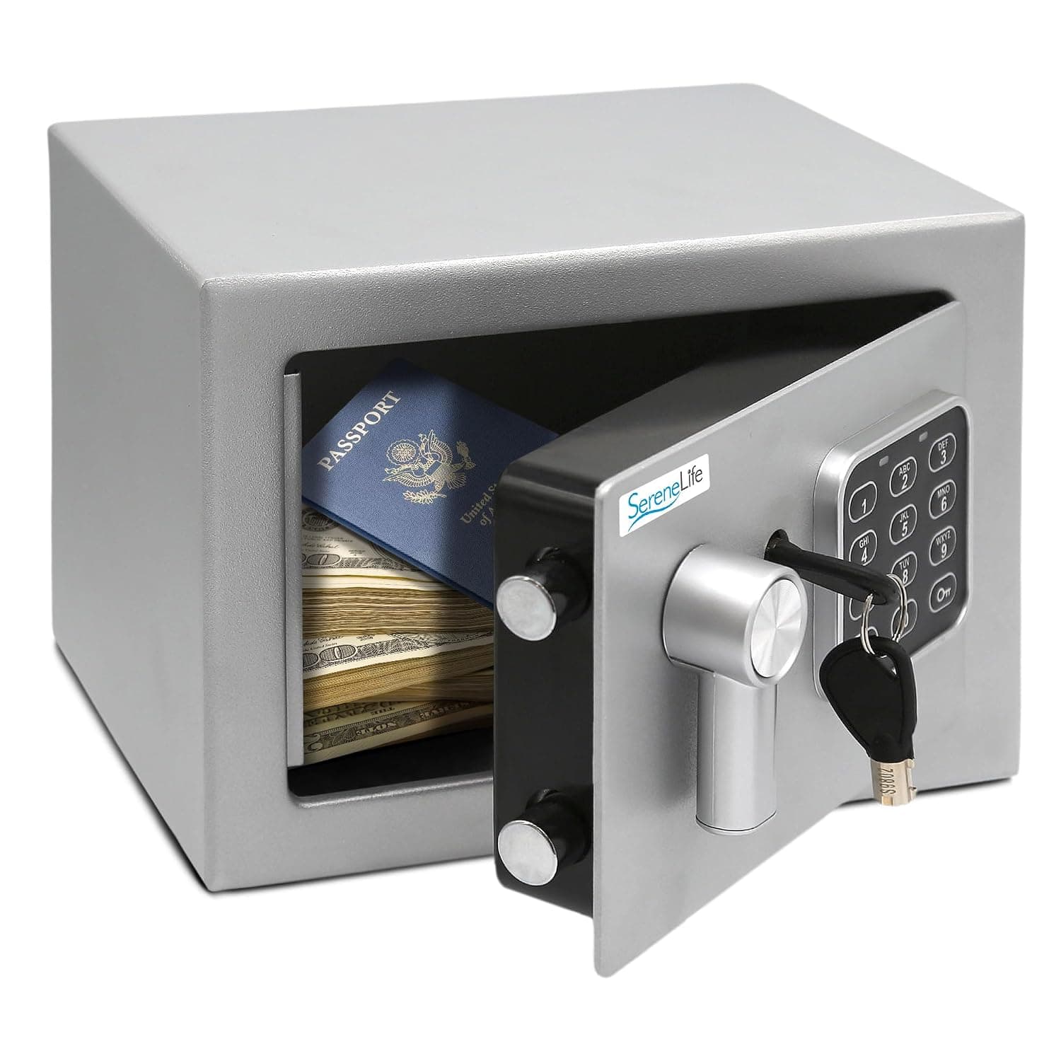 SereneLife Electronic Safe Box | Heavy Duty 9.1 x 6.7” Money Safe | Digital Touch Pad Lockbox with Code 2 Keys | Small Safe Box for Home/Office, Secure Cash, Jewelry, Firearms | Wall/Floor Mountable