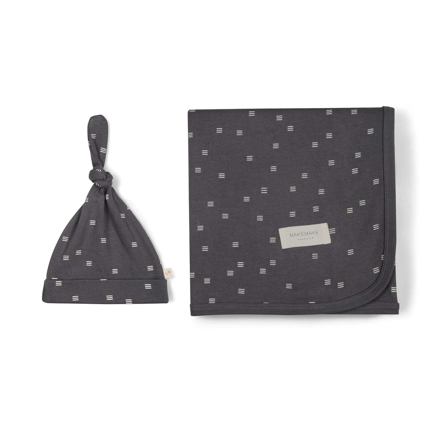 MakeMake Organics GOTS Organic Cotton Baby Swaddle Receiving Blanket Knotted Hat Large Stretchy Wrap Newborns (Tribe, 40"x40")
